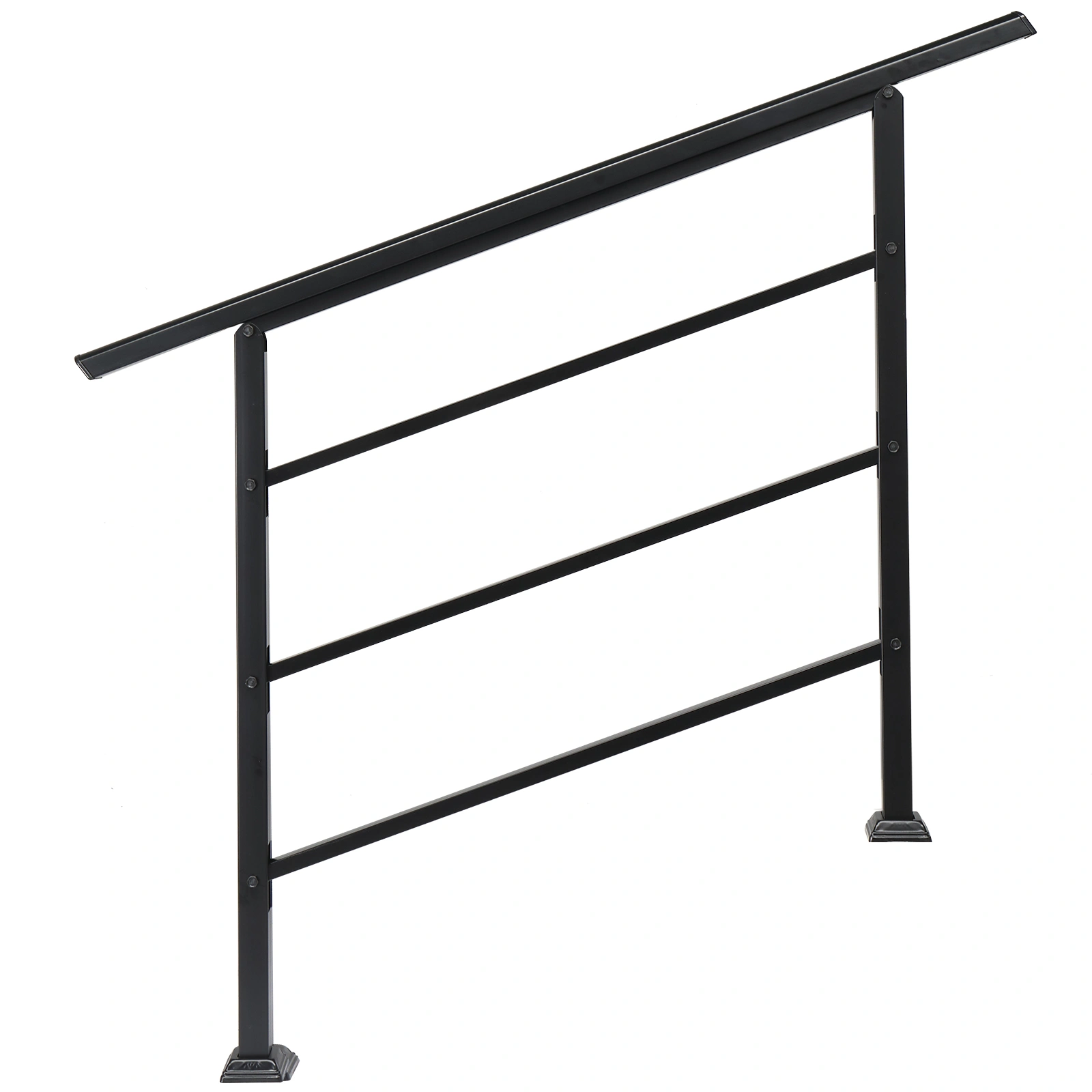 Handrails for Outdoor Steps, Wrought Iron Transitional Handrail Fits 1 to 4 Steps, Solid Wood With Installation Kit, Black