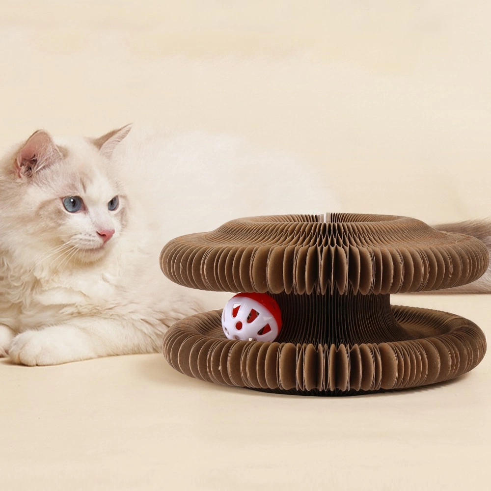 Foldable Accordion Cat Scratching Board with Toy Bell Organ Cat Grass Bed Scratch Pad for Claw Grinding Pet Toy