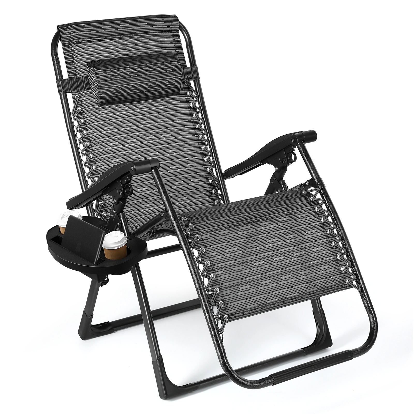 57 Inch Extra Wide Folding Sun Lounger Deck Chair, Portable Garden Beach Pool Chaise Lounge, Outdoor Relaxation view 3