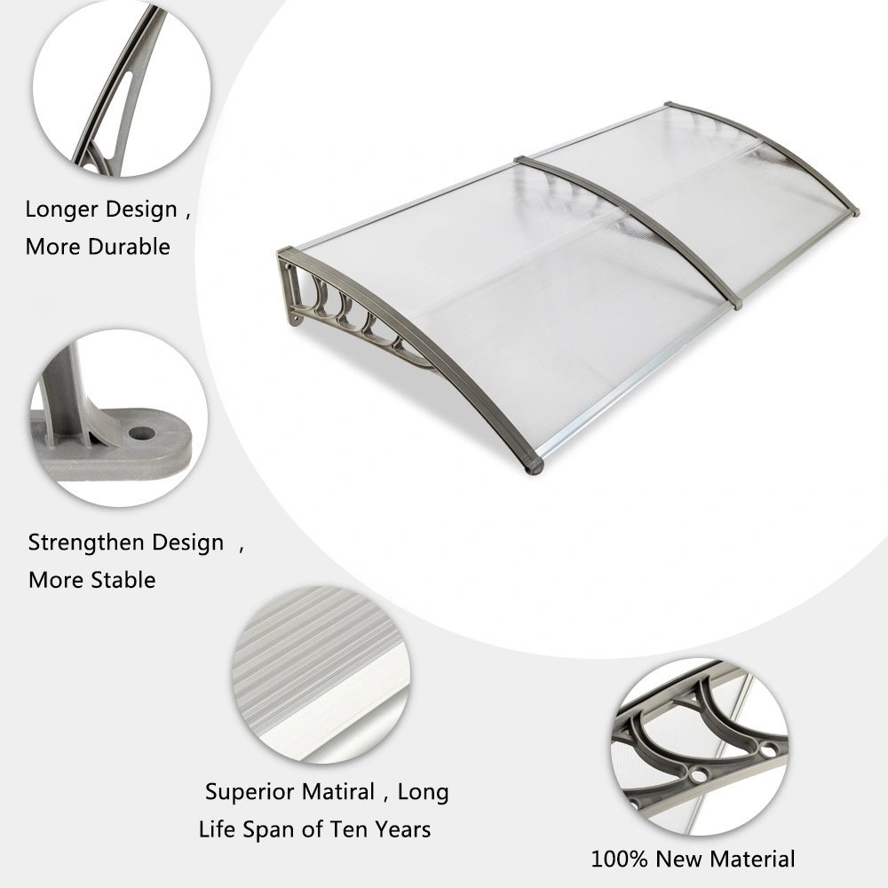 HT-200 x 100 Household Application Door & Window Rain Cover Eaves Canopy Silver & Gray Bracket view 16