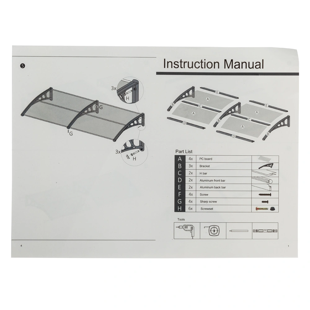 HT-200 x 100 Household Application Door & Window Rain Cover Eaves Canopy Silver & Gray Bracket view 23