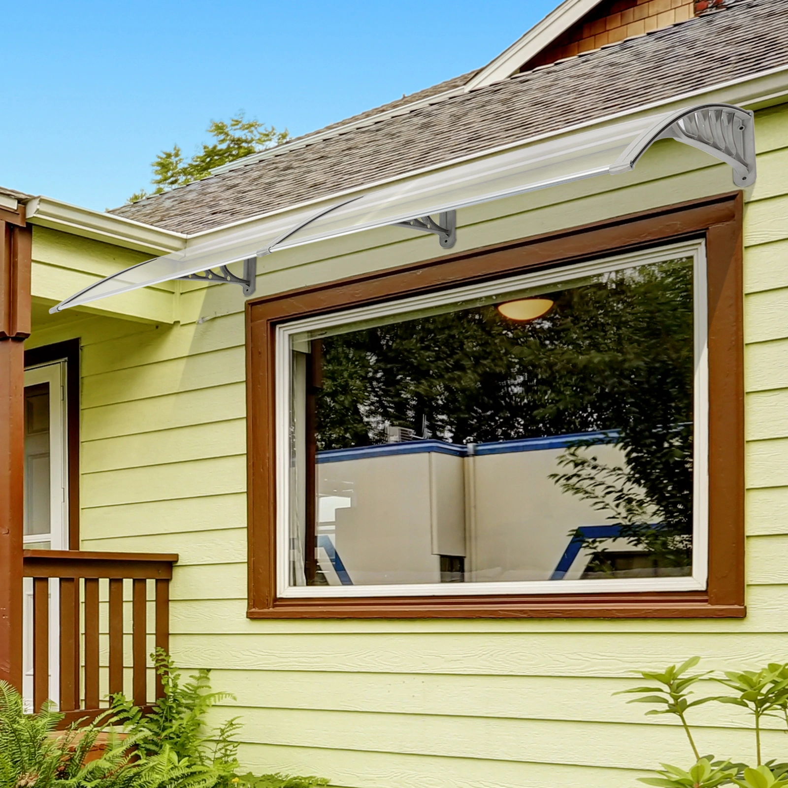 HT-200 x 100 Household Application Door & Window Rain Cover Eaves Canopy Silver & Gray Bracket view 28