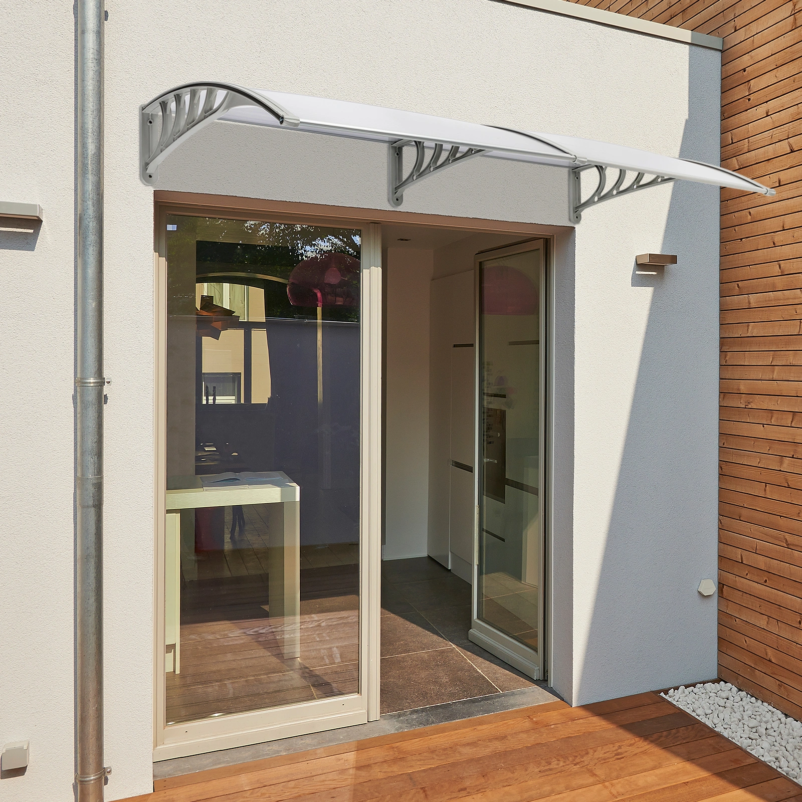 HT-200 x 100 Household Application Door & Window Rain Cover Eaves Canopy Silver & Gray Bracket view 33