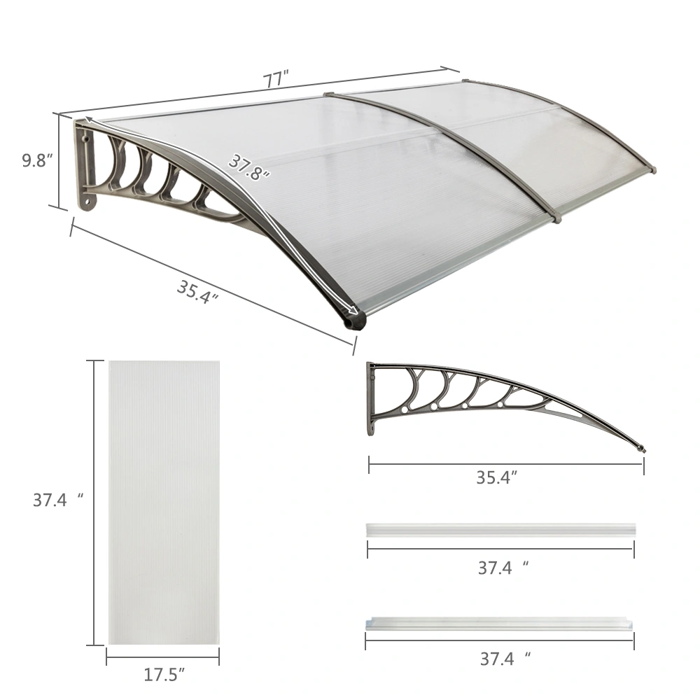 HT-200 x 100 Household Application Door & Window Rain Cover Eaves Canopy Silver & Gray Bracket view 9