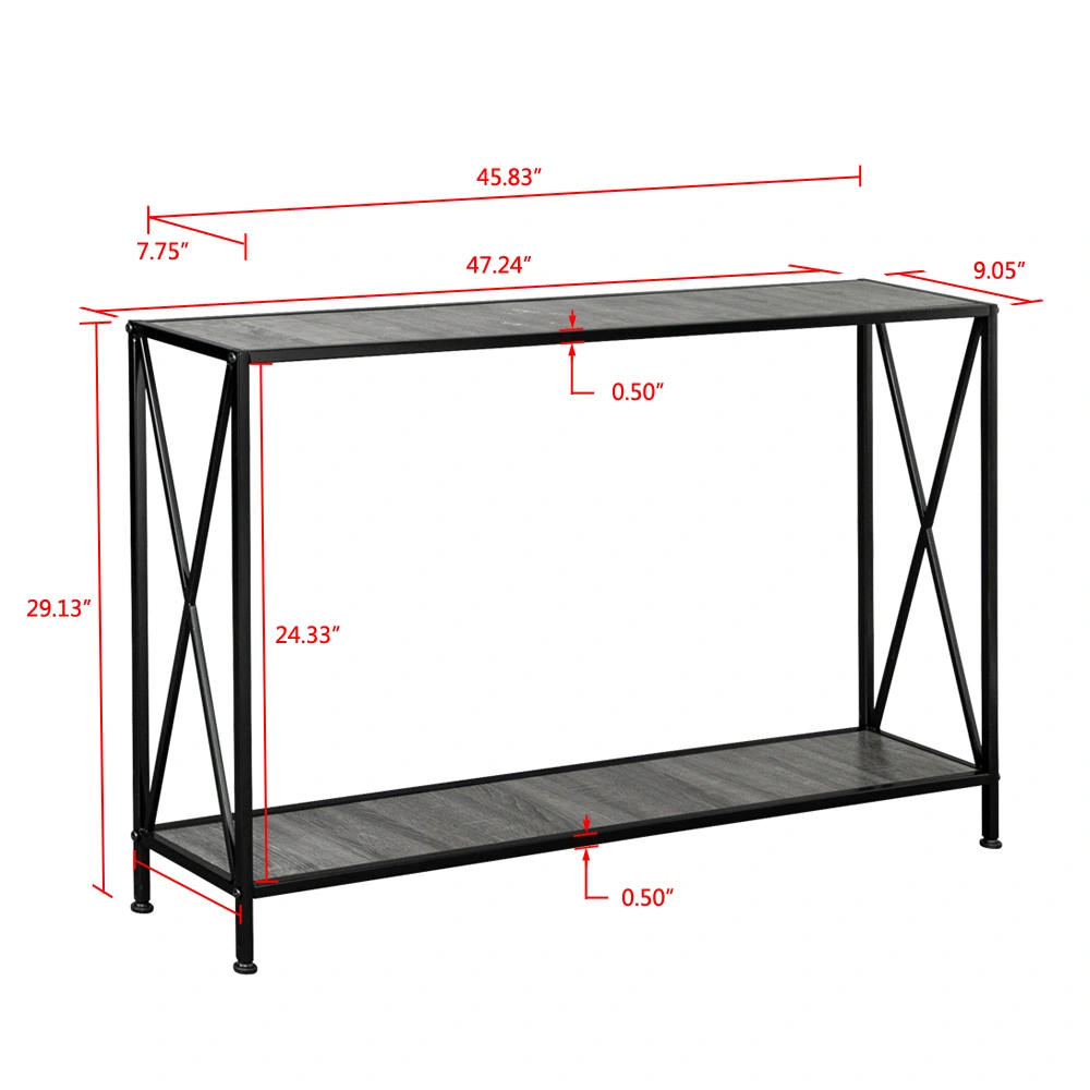 Artisasset Grey MDF Console Table, Black Wrought Iron Base 2-Layer Entryway Table, Forked Frame Sofa Table for Hallway view 10