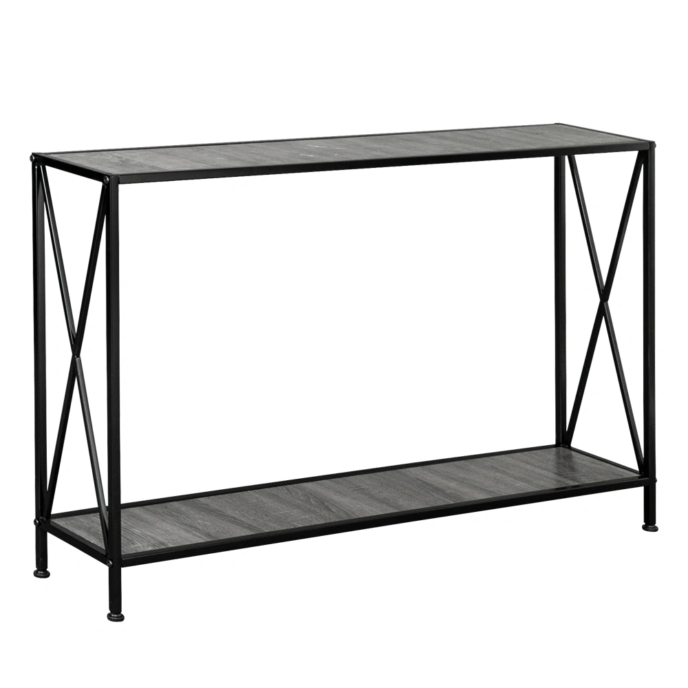 Artisasset Grey MDF Console Table, Black Wrought Iron Base 2-Layer Entryway Table, Forked Frame Sofa Table for Hallway view 2