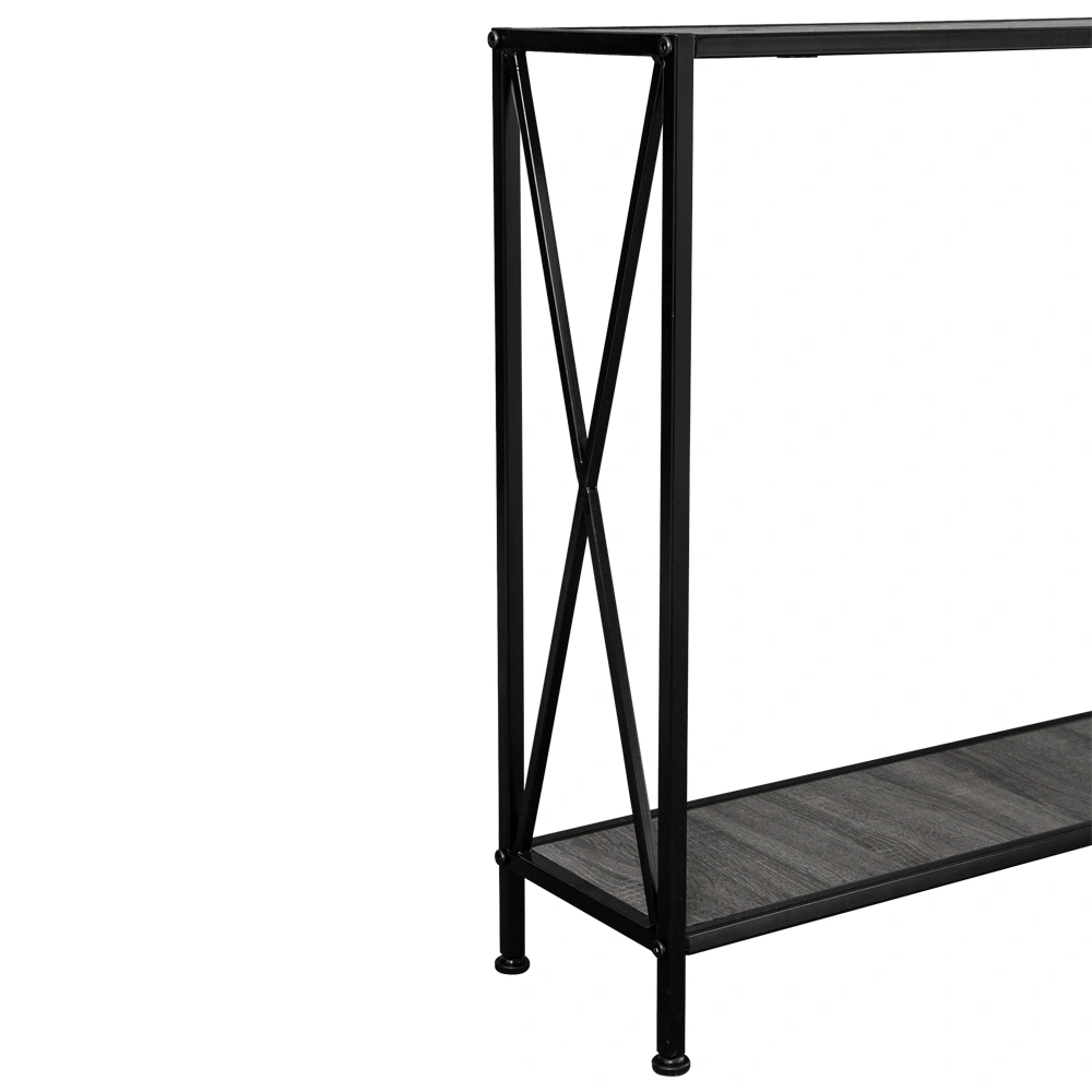 Artisasset Grey MDF Console Table, Black Wrought Iron Base 2-Layer Entryway Table, Forked Frame Sofa Table for Hallway view 9