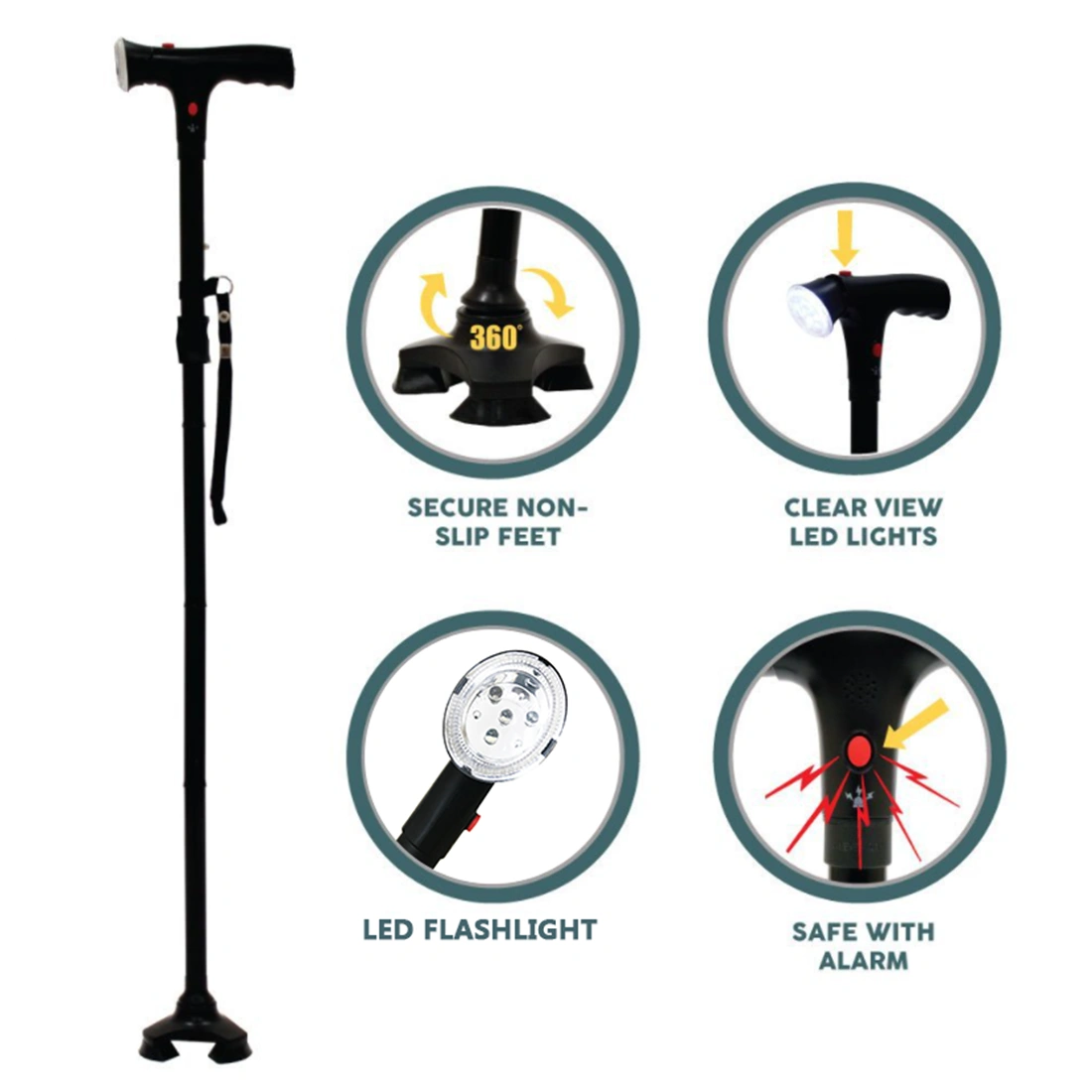 Camping Hiking Walking Stick, 5-Level Adjustable Folding Trekking Cane with LED Light and Alarm