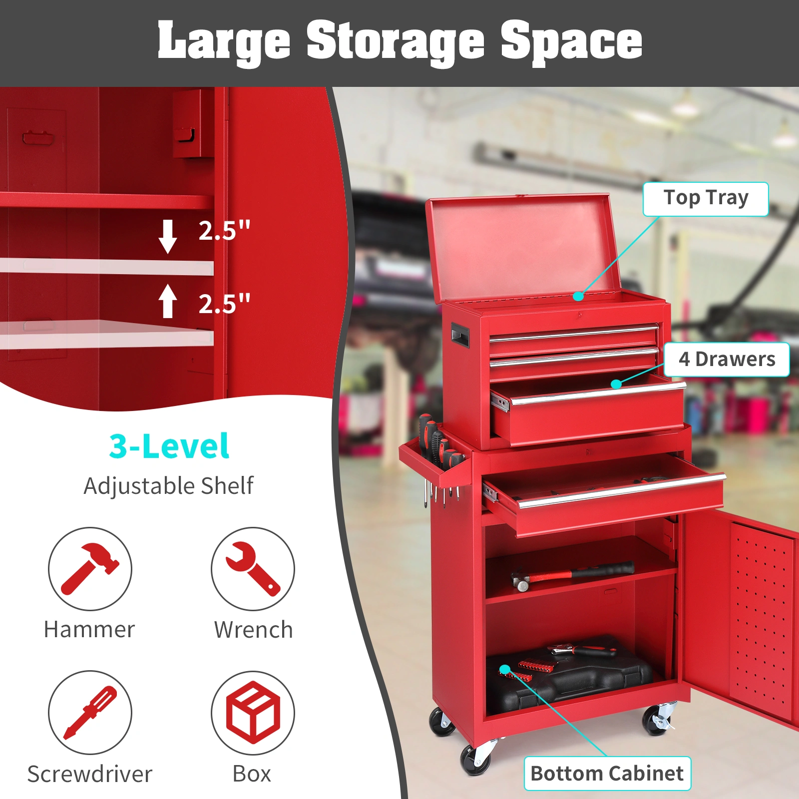 Repair tool cart Red view 7