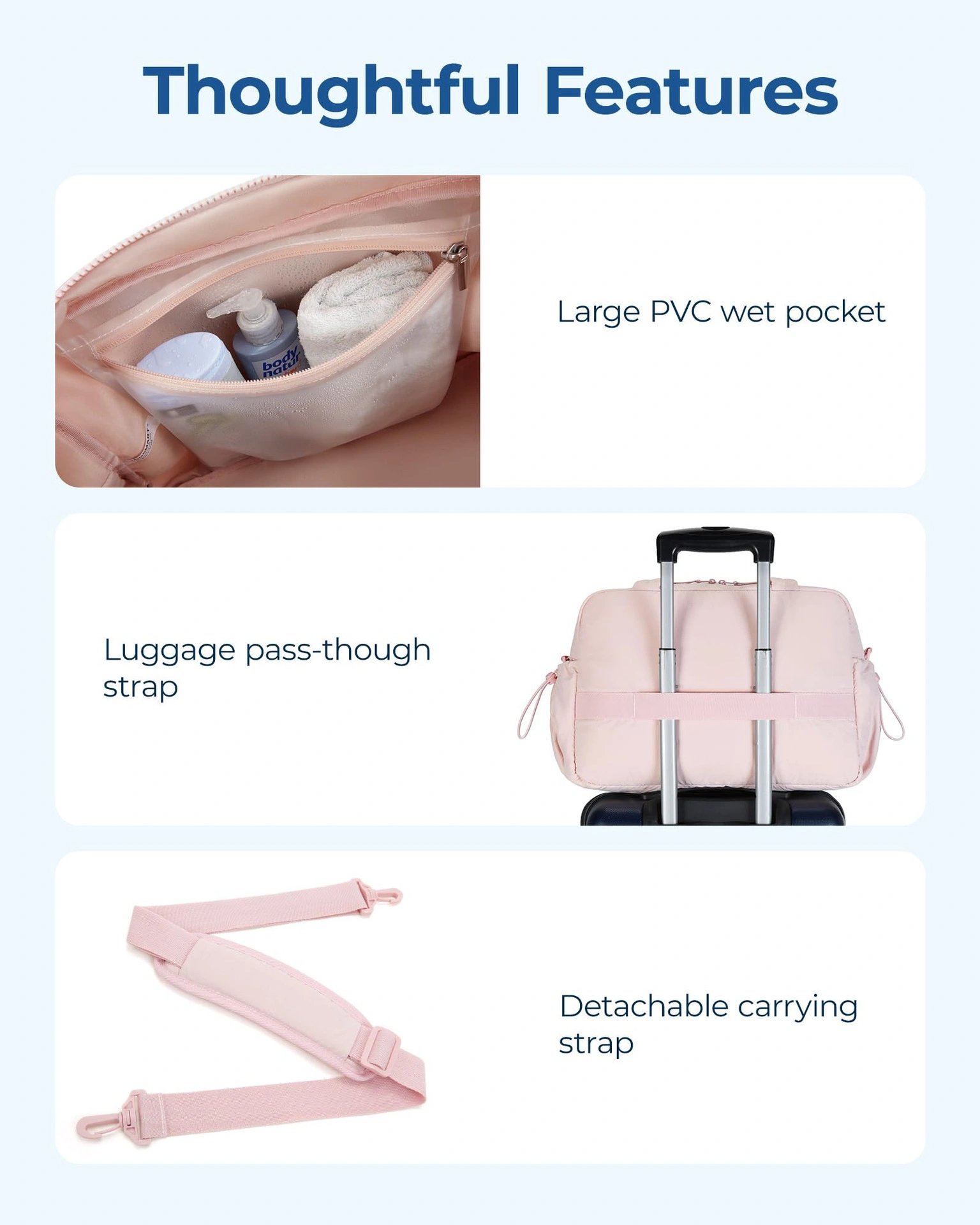 Purple large capacity slit fluffy shoulder bag, waterproof portable luggage tote bag, multi zipper pocket design, sports and fitness travel handbag view 2