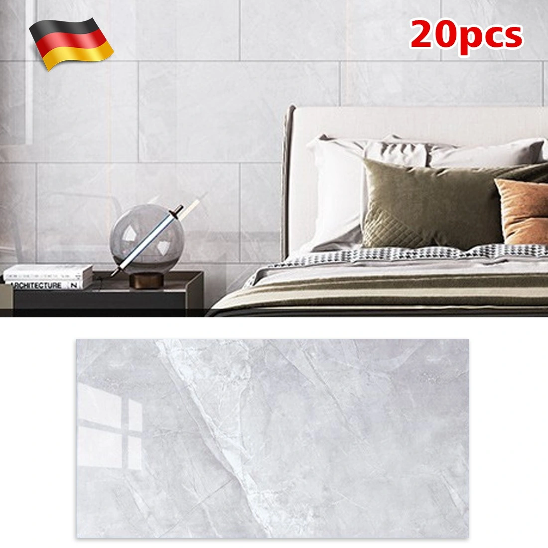 20PCS Marble Peel and Stick Wall Decals for Kitchen & Bathroom, Modern Gray Self-Adhesive Vinyl Tiles view 2