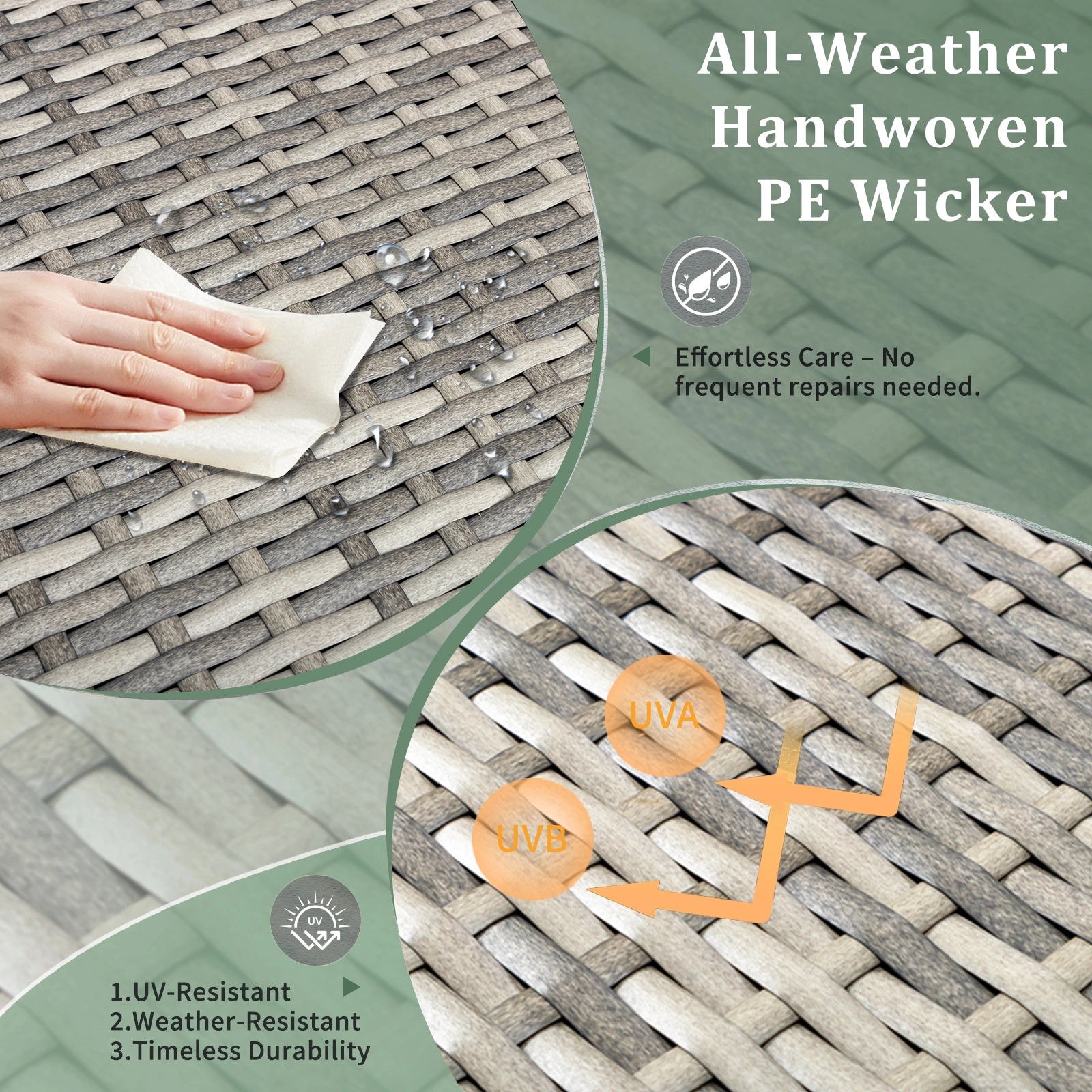 Outdoor PE Wicker Side Table with Storage, Patio Rattan End Table Square Container for Furniture Covers, Toys and Gardening Tools, Grey view 6