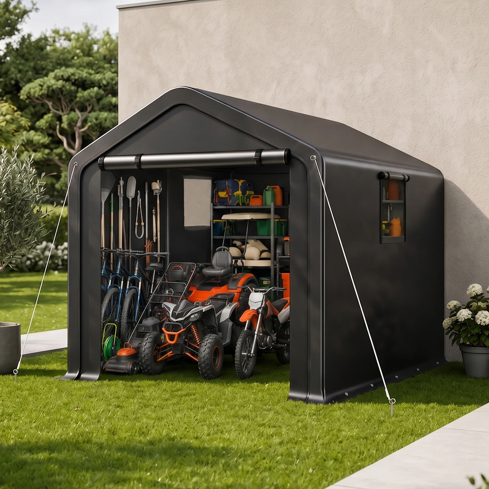 8x10 FT Storage Shed with 2 Roll-up Windows, Heavy Duty Bike Tent view 8