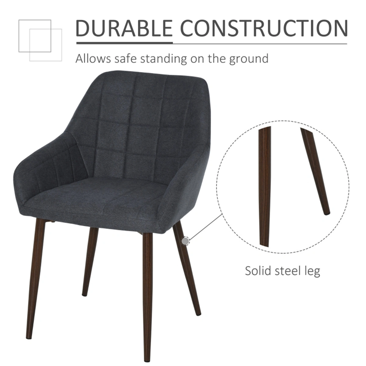 26" Bar Stools Set of 2, Mid-Century Modern Dining Chair, Upholstered Office Chair for Kitchen Island, Navy Blue Velvet view 2