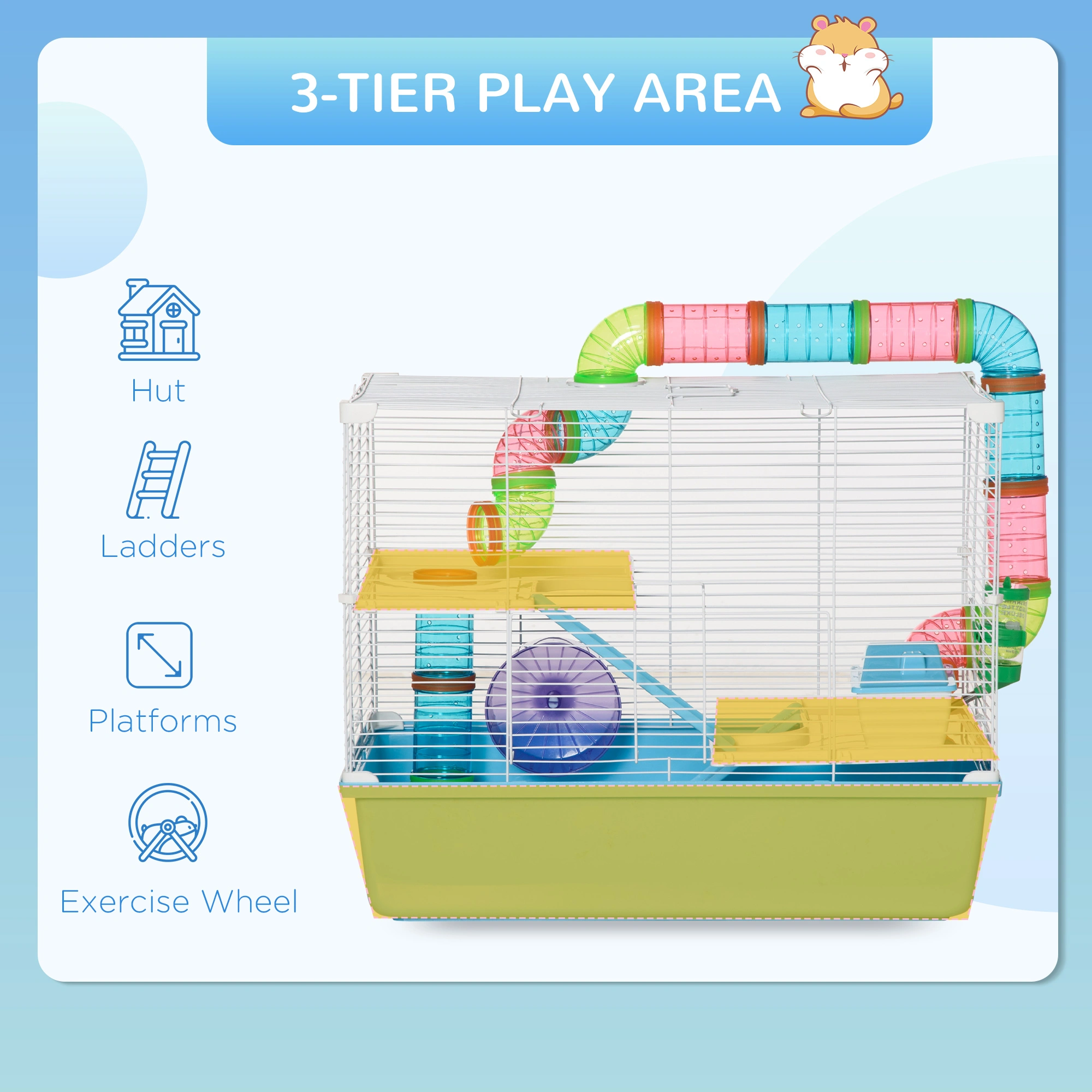 Small Animal Hamster Cage with Tube Tunnel, Rat House for Guinea Pig, Rabbit, Ferret - Indoor Outdoor Pet Habitat view 3