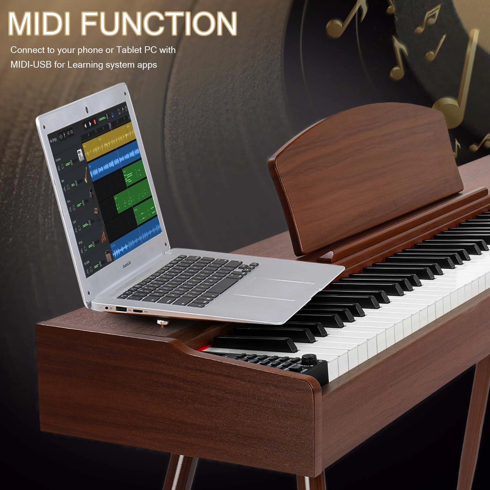 GDP-203 88 Key Standard Full Weighted Keyboards Digital Piano with Metal Stand, Power Adapter, Triple Pedals, Headphone,for All Experience Levels Black Walnut view 4