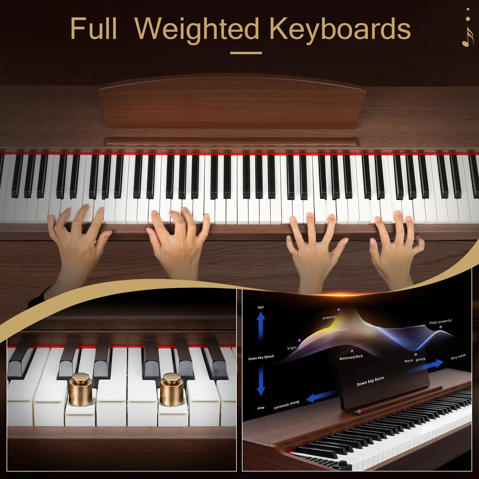 GDP-203 88 Key Standard Full Weighted Keyboards Digital Piano with Metal Stand, Power Adapter, Triple Pedals, Headphone,for All Experience Levels Black Walnut view 5