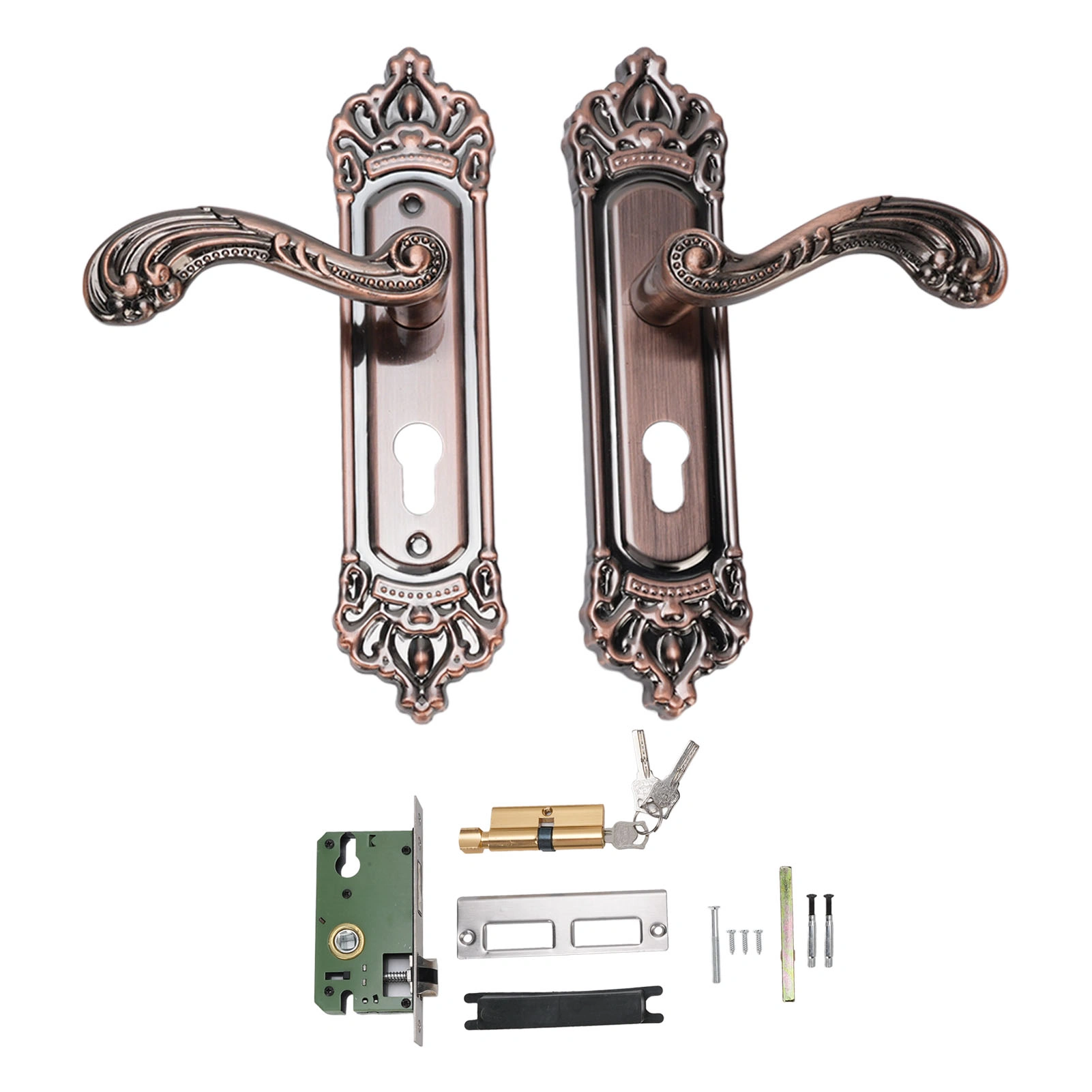 Universal Entry Door Lever Handle with Lock Keys, Quiet Aluminum Alloy European Style Door Handle for Home Bedroom Interior Door view 2
