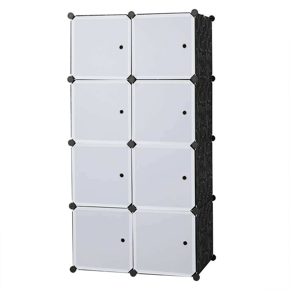 8 Cube Storage Organizer, Stackable Plastic Modular Closet Cabinet with Hanging Rod, White Doors & Black Panels, Multi-Functional Room Divider Shelf view 4