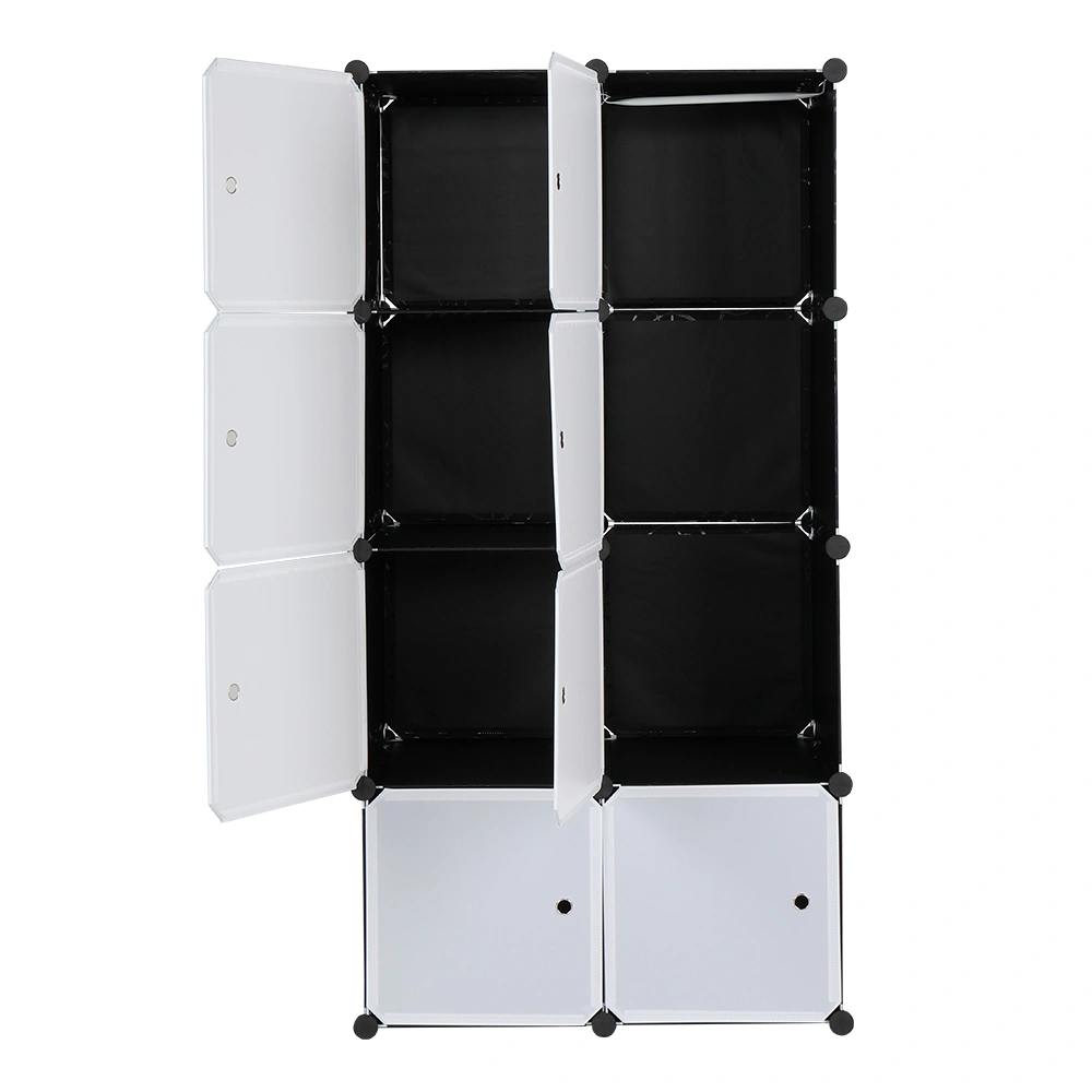 8 Cube Storage Organizer, Stackable Plastic Modular Closet Cabinet with Hanging Rod, White Doors & Black Panels, Multi-Functional Room Divider Shelf view 5