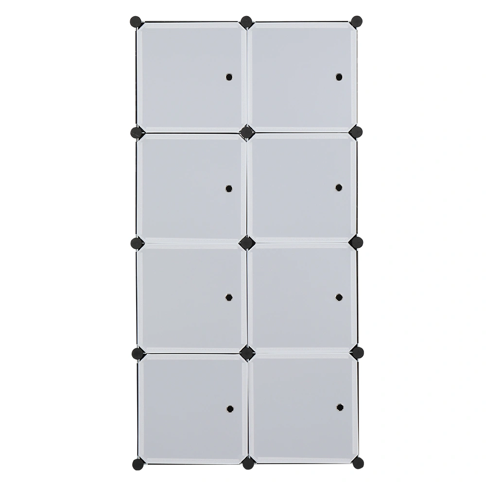 8 Cube Storage Organizer, Stackable Plastic Modular Closet Cabinet with Hanging Rod, White Doors & Black Panels, Multi-Functional Room Divider Shelf view 6
