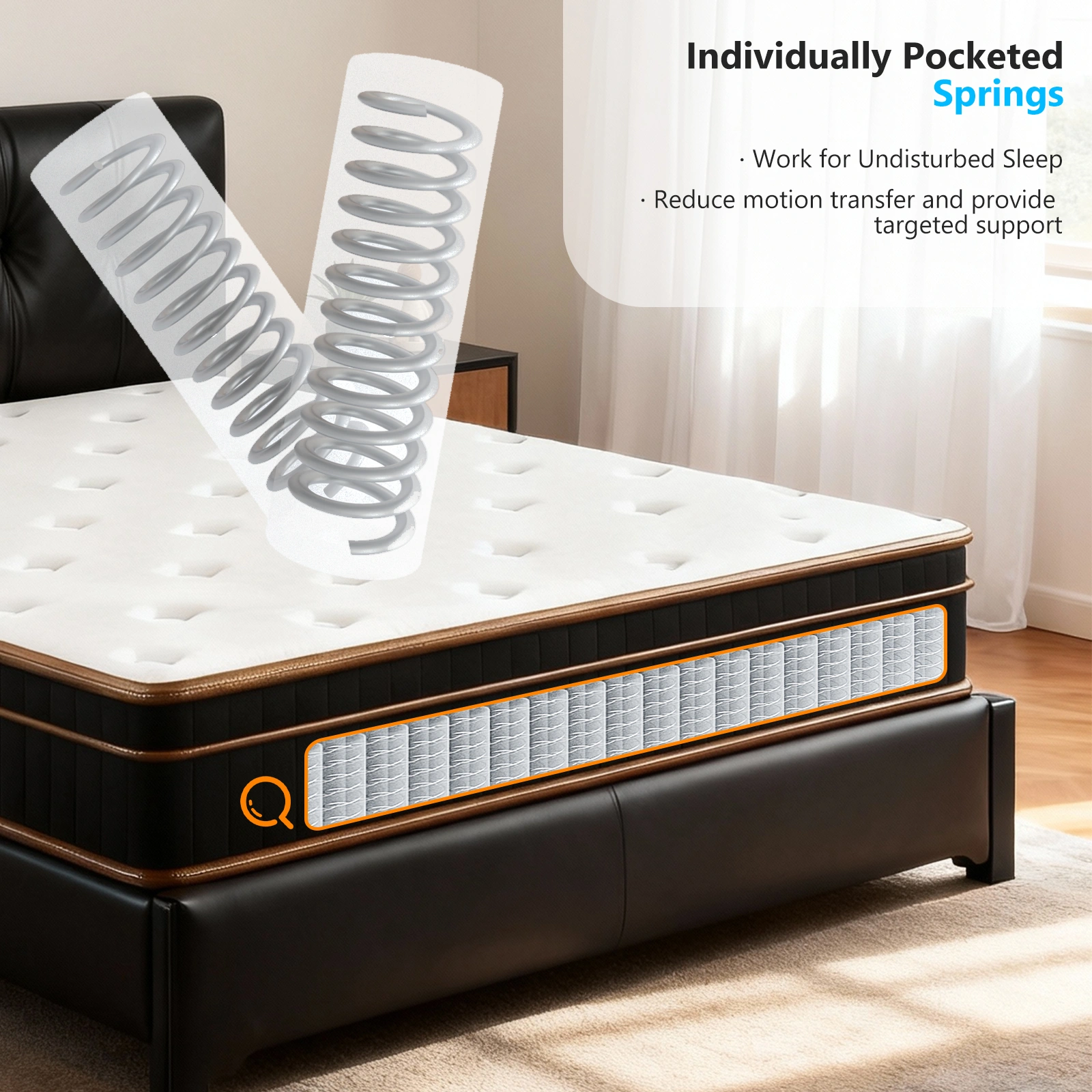 12 Inch Full Mattress, Innerspring Mattress with Black Gold Trim & White Cover - Medium Firm Support, Cooling Breathable Design for Bedroom, Guest Room & Family Use view 5
