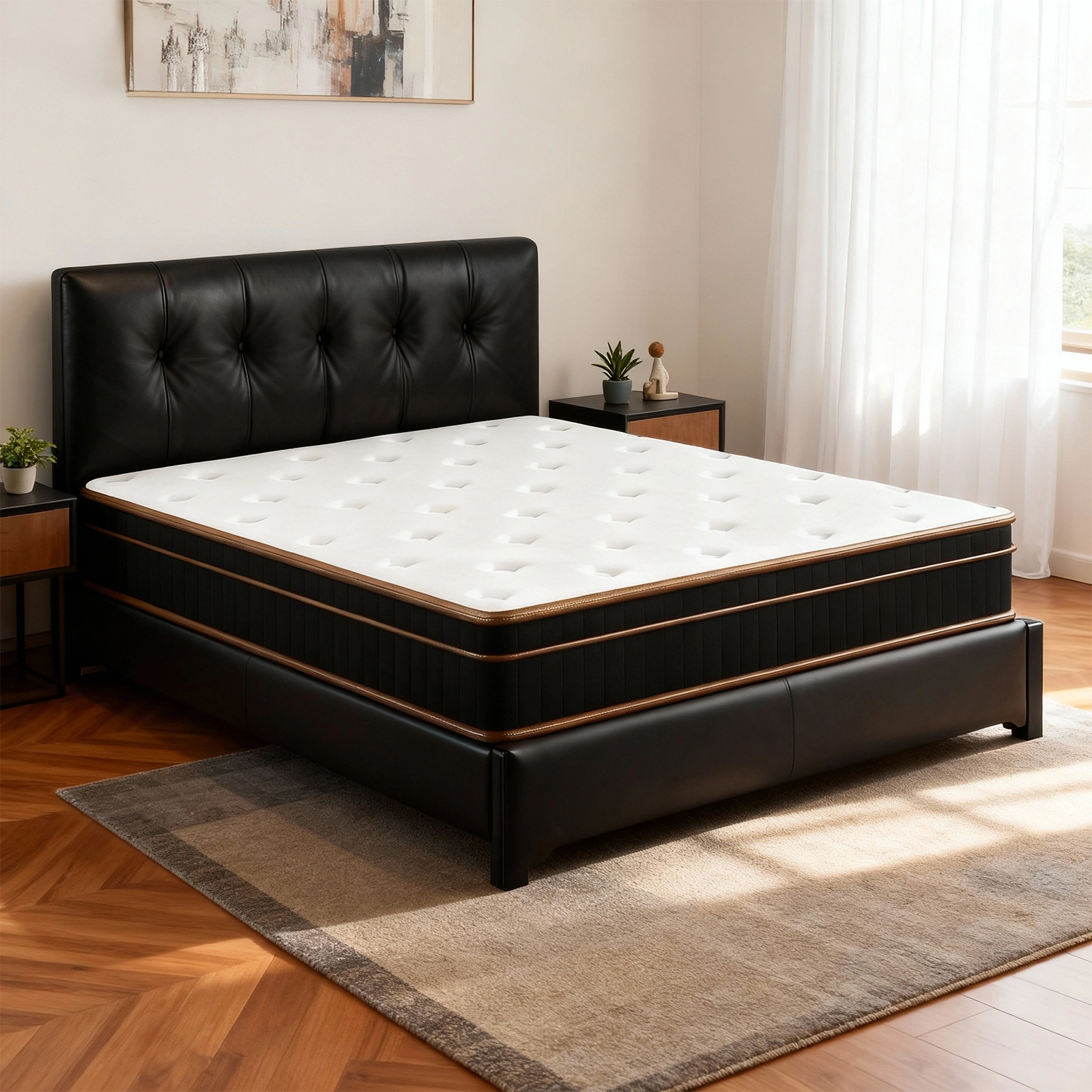 12 Inch Full Mattress, Innerspring Mattress with Black Gold Trim & White Cover - Medium Firm Support, Cooling Breathable Design for Bedroom, Guest Room & Family Use view 7