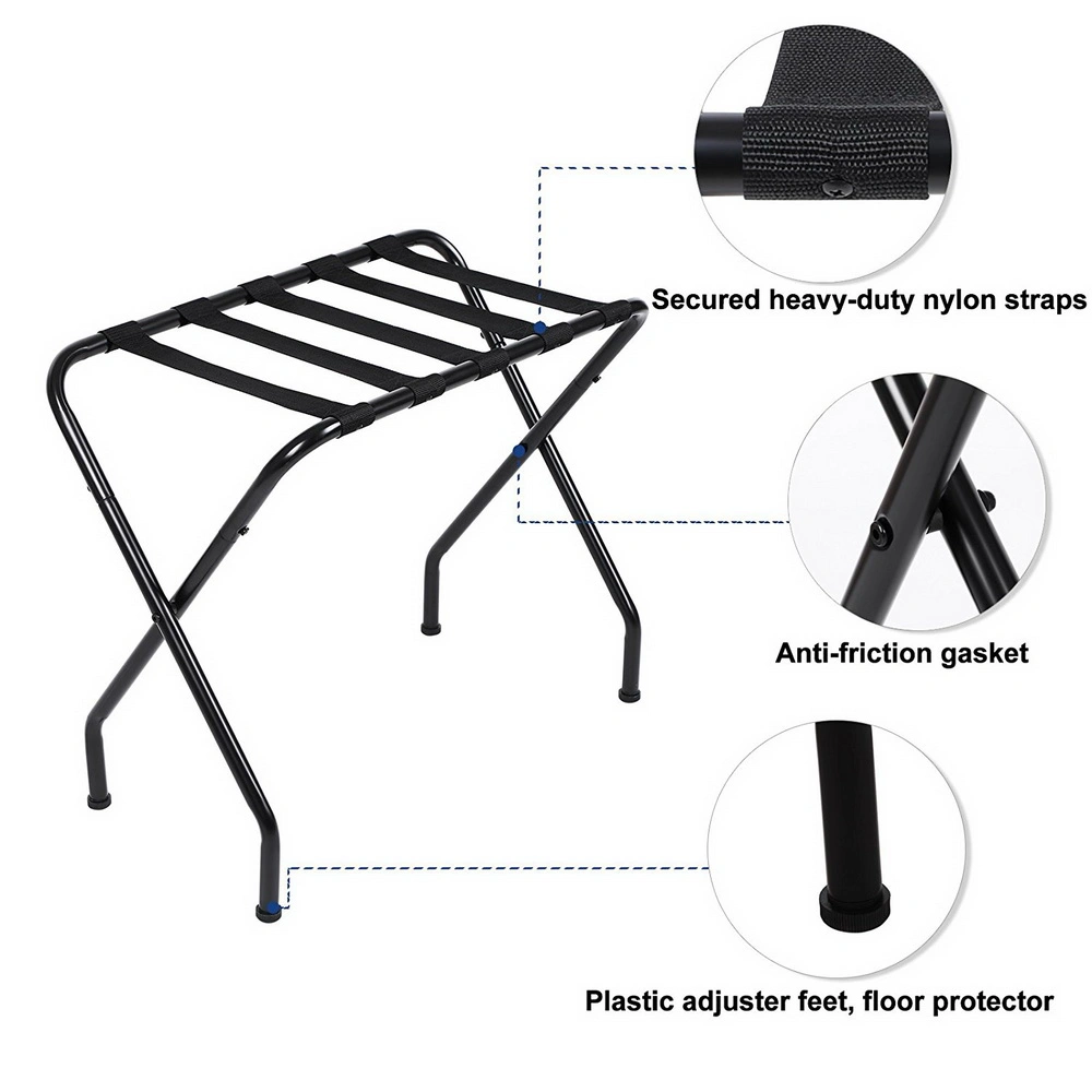 Portable Metal Luggage Rack 680x400x560MM, Black Heavy Duty Suitcase Stand Foldable Storage Shelf view 10