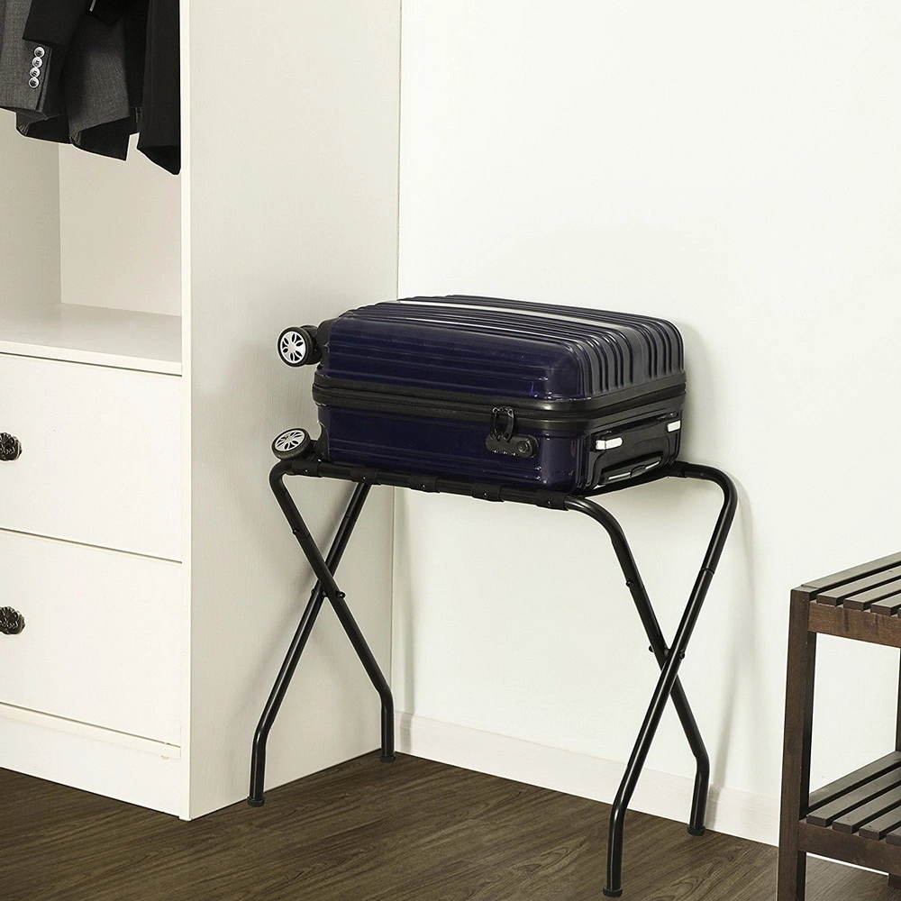Portable Metal Luggage Rack 680x400x560MM, Black Heavy Duty Suitcase Stand Foldable Storage Shelf view 8