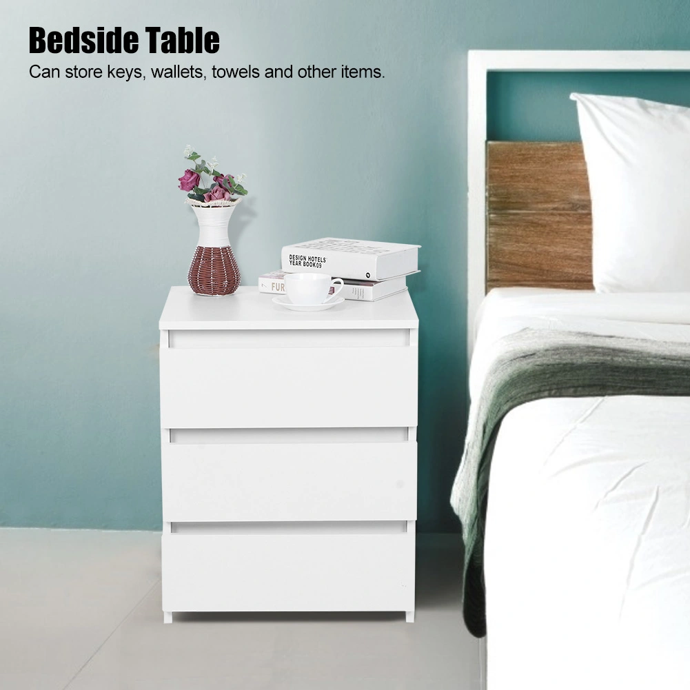 White Modern Bedside Table with 3 Drawers Nightstand Cabinet Bedroom Storage Organizer