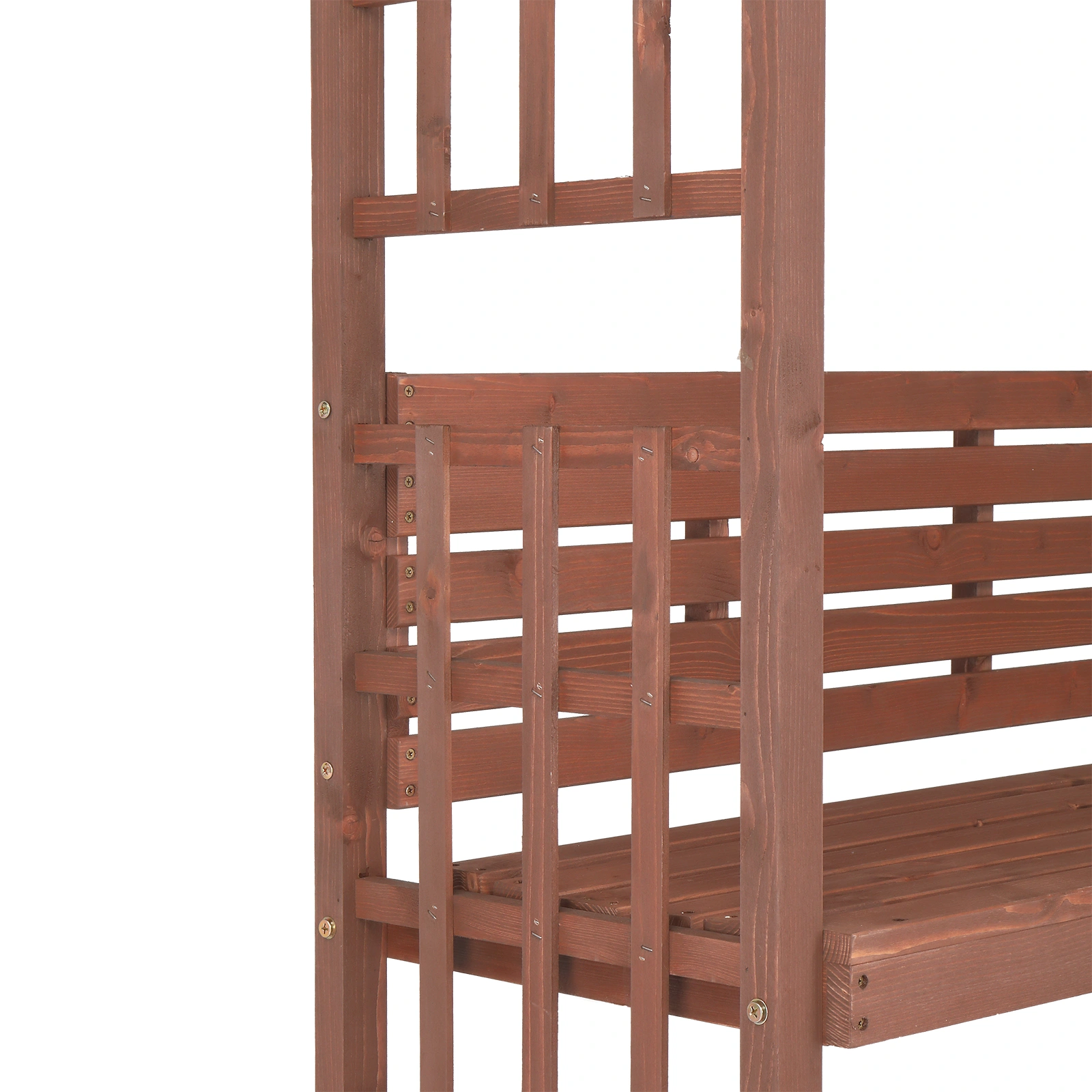 6.8FT Wooden Arch with Bench for 2 People, Garden Arbor Trellis for Climbing Plant, Outdoor Garden Lawn Backyard Patio Decor, Dark Brown view 12