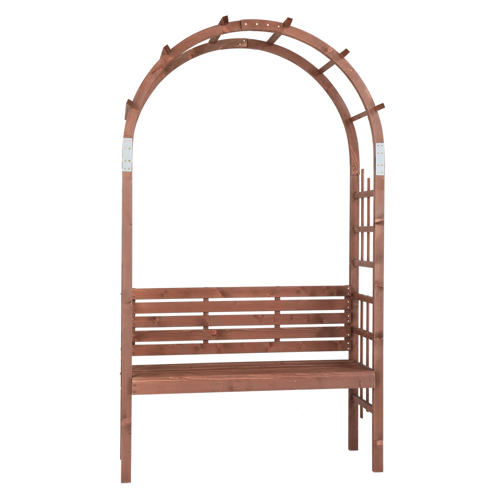 6.8FT Wooden Arch with Bench for 2 People, Garden Arbor Trellis for Climbing Plant, Outdoor Garden Lawn Backyard Patio Decor, Dark Brown view 23