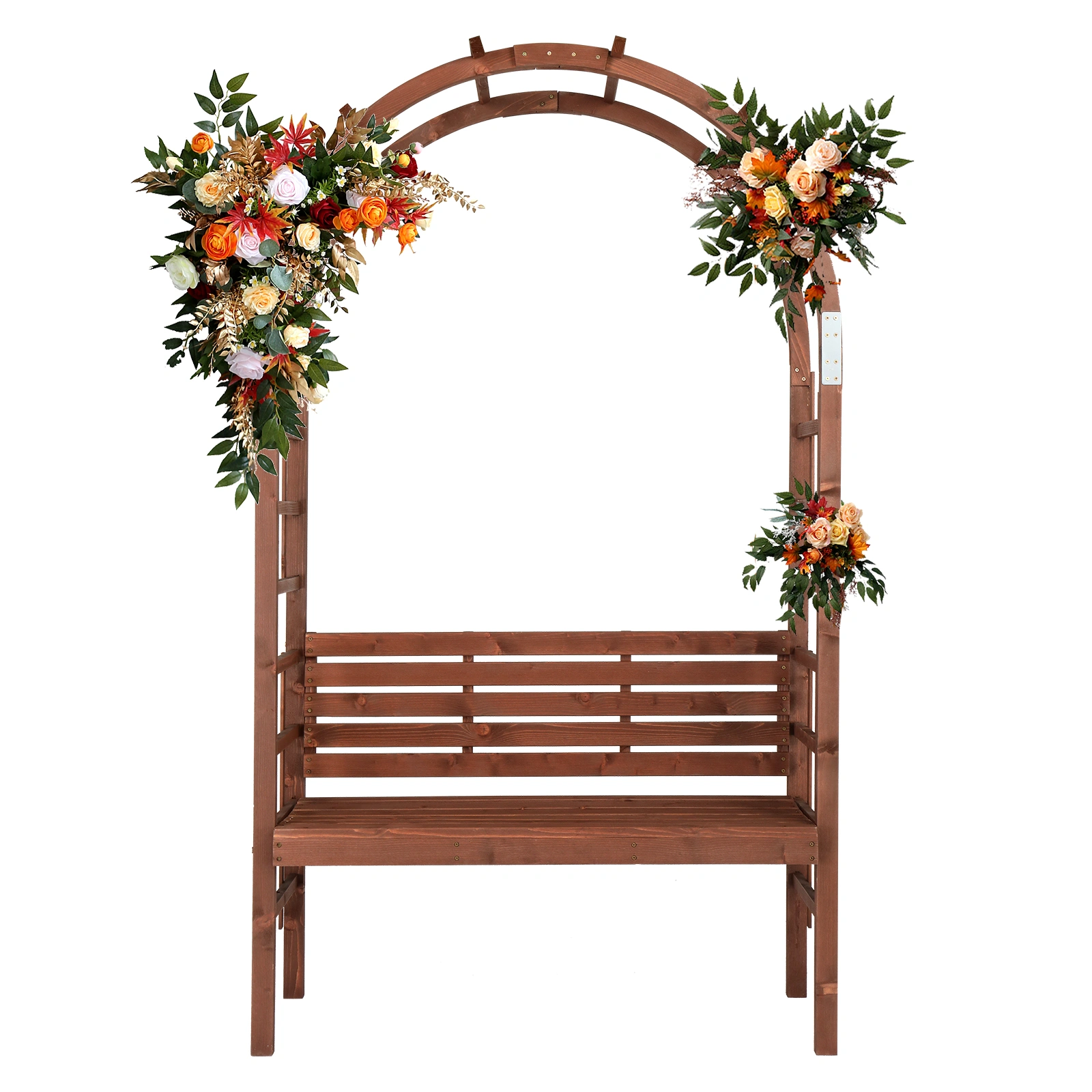 6.8FT Wooden Arch with Bench for 2 People, Garden Arbor Trellis for Climbing Plant, Outdoor Garden Lawn Backyard Patio Decor, Dark Brown view 8