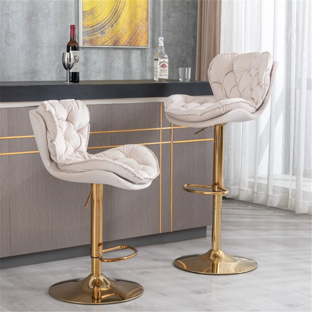 Adjustable Bar Stool with Backrest, 26 Inch Swivel Dining Chair, PU Leather Office Chair for Kitchen Island, Bar