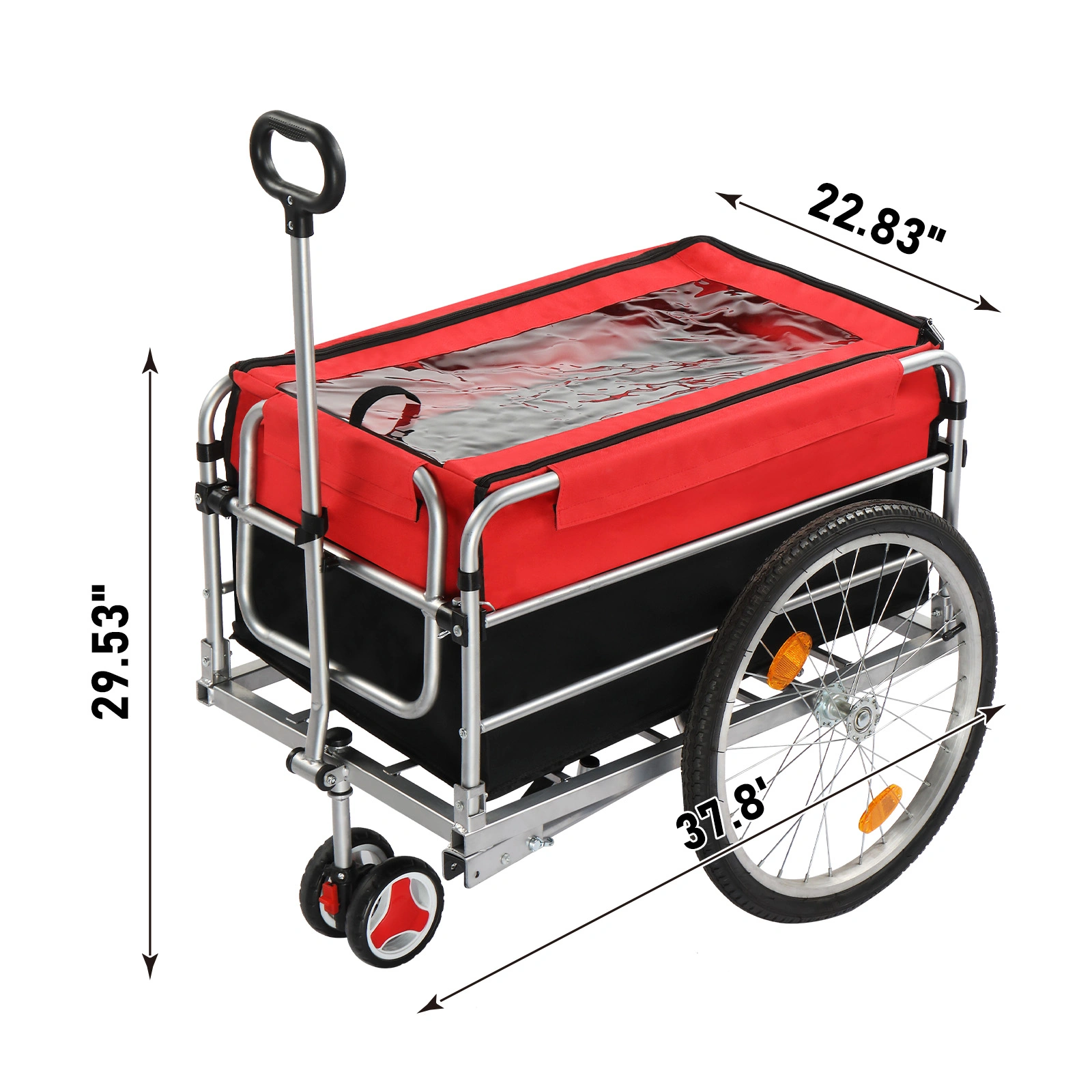 Q235 steel pipe 96*75*58cm bicycle trailer rack black and red 100kg cargo trailer with handle view 10