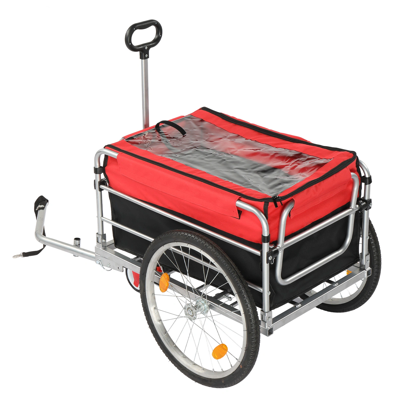 Q235 steel pipe 96*75*58cm bicycle trailer rack black and red 100kg cargo trailer with handle view 5