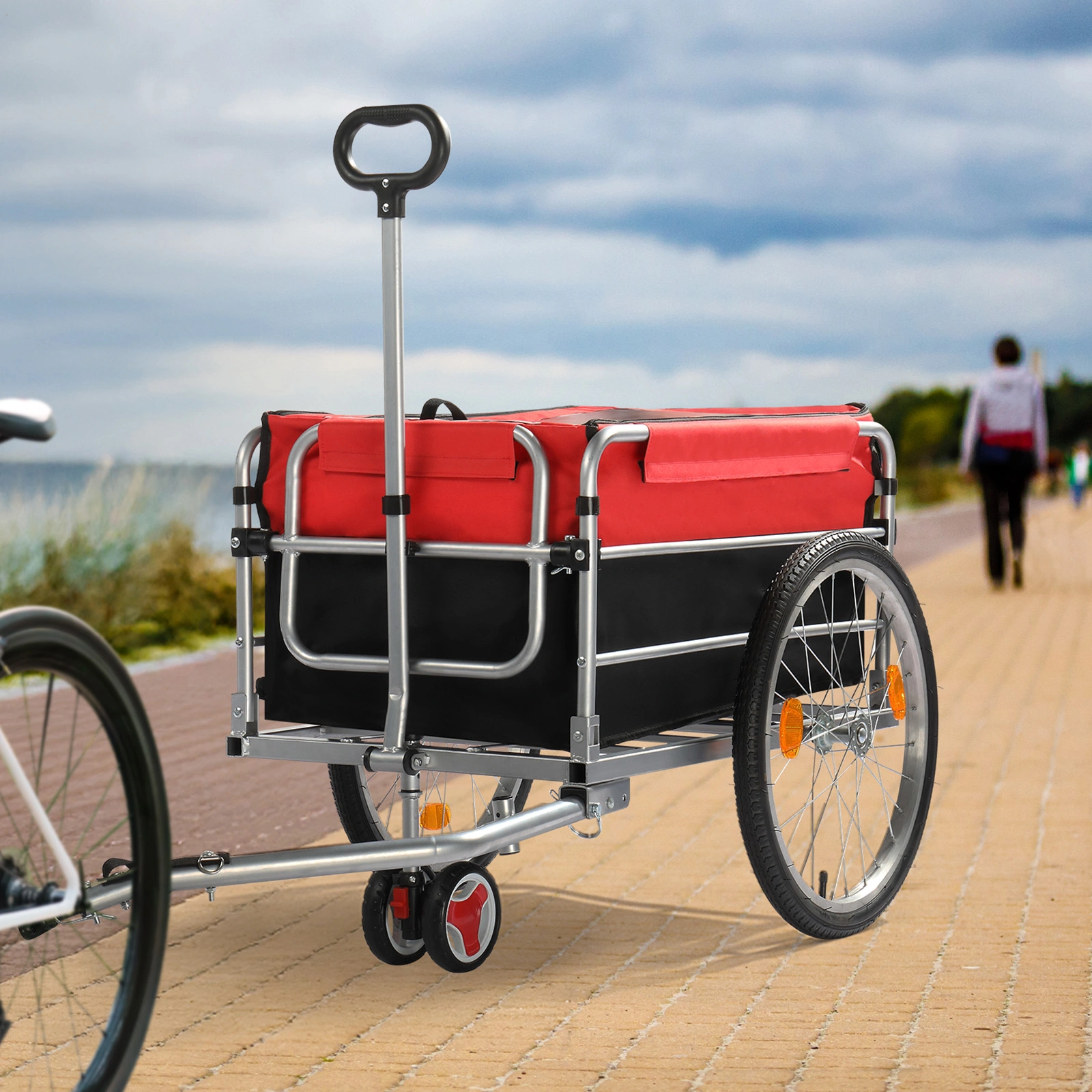 Q235 steel pipe 96*75*58cm bicycle trailer rack black and red 100kg cargo trailer with handle view 7