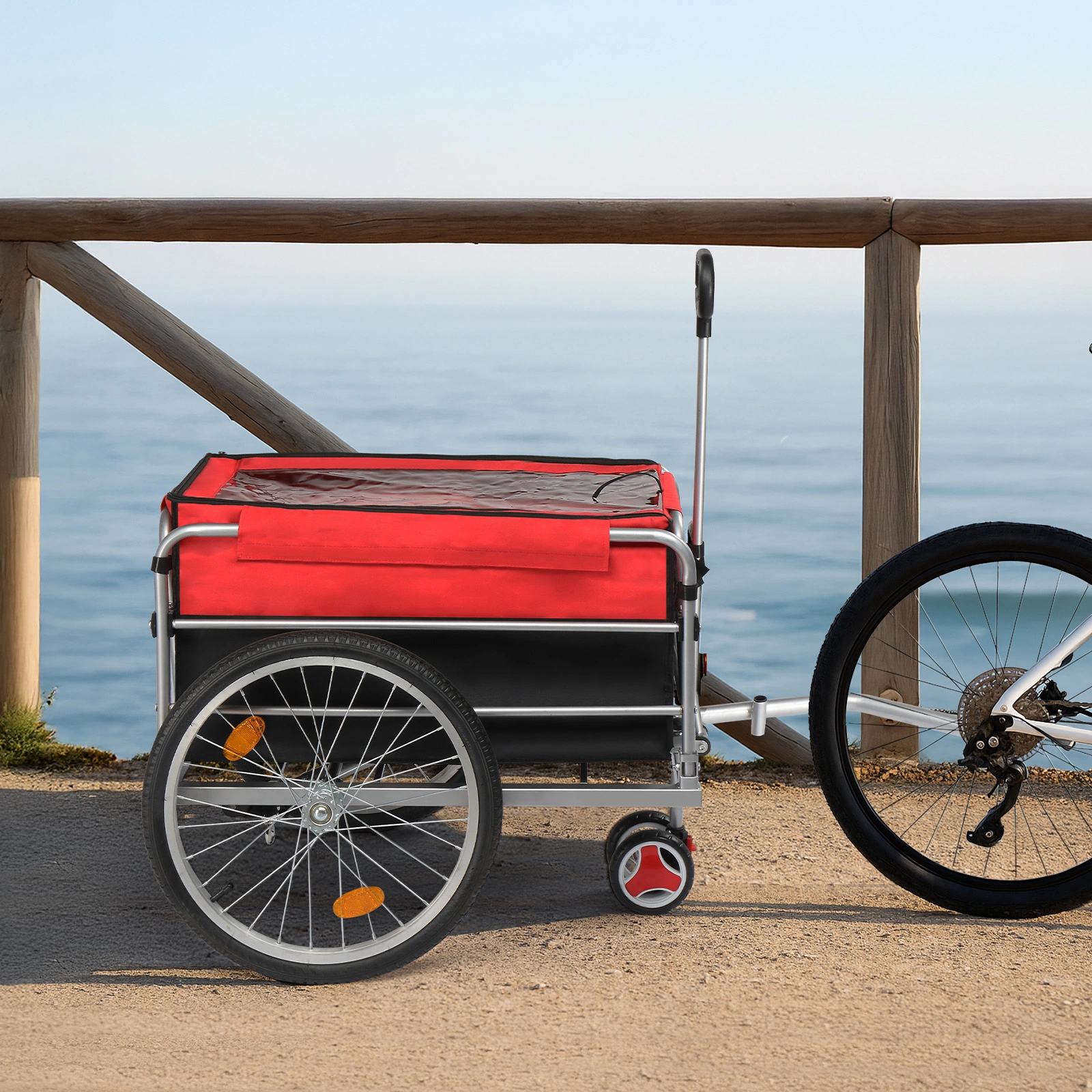 Q235 steel pipe 96*75*58cm bicycle trailer rack black and red 100kg cargo trailer with handle view 8
