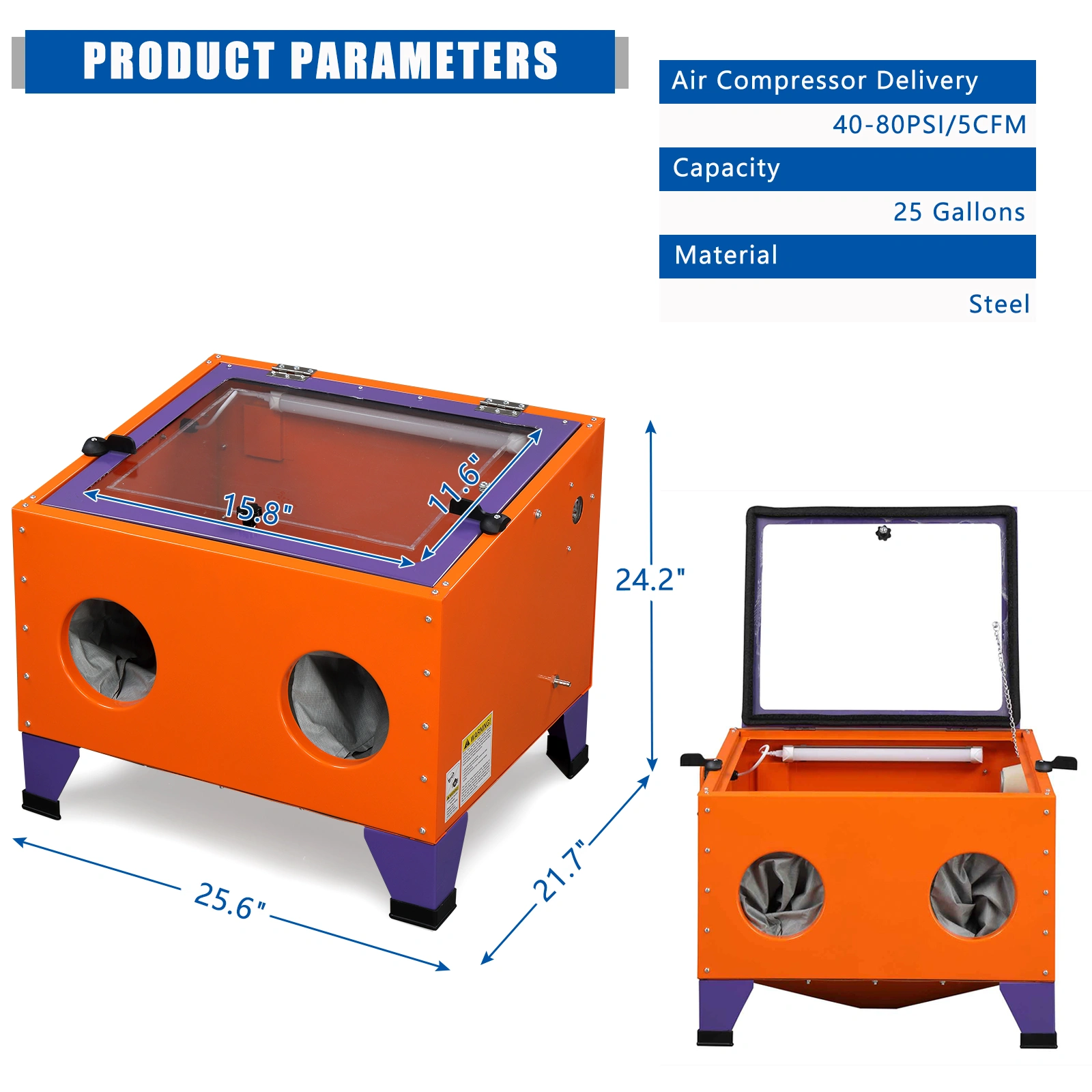 25 Gallon Bench Top Air Sandblasting Cabinet Sandblaster Blast Large Cabinet Orange view 7