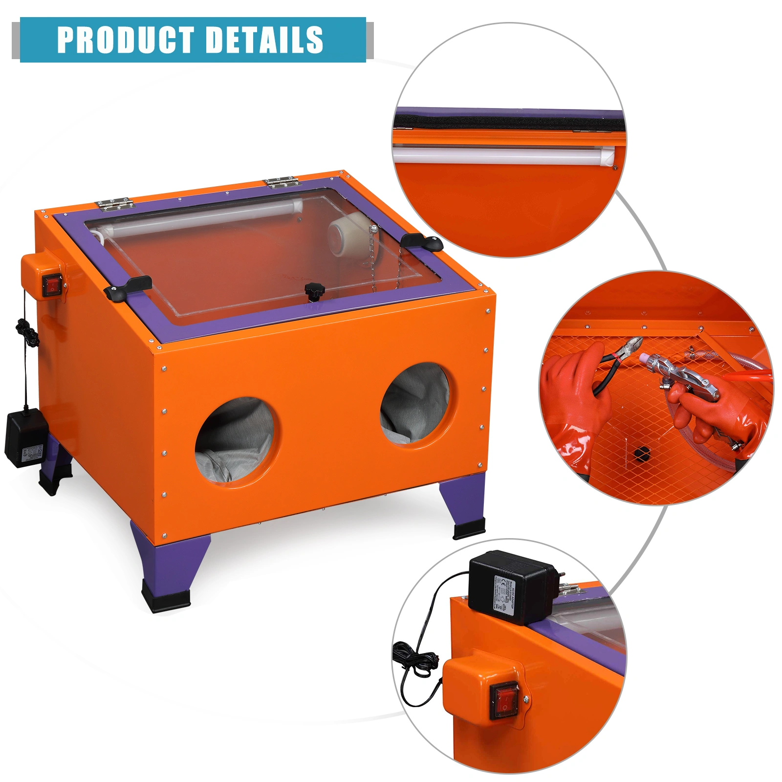 25 Gallon Bench Top Air Sandblasting Cabinet Sandblaster Blast Large Cabinet Orange view 9