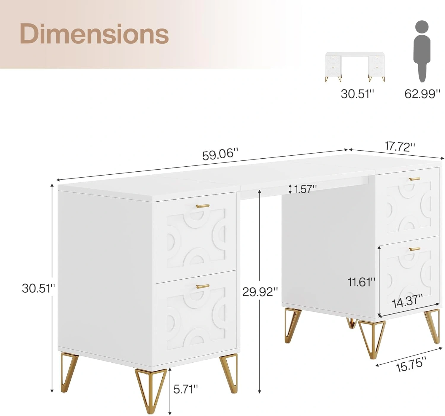 Dressing Table with Mirror and Stool - Vanity Makeup Table with Storage Drawers for Bedroom view 2