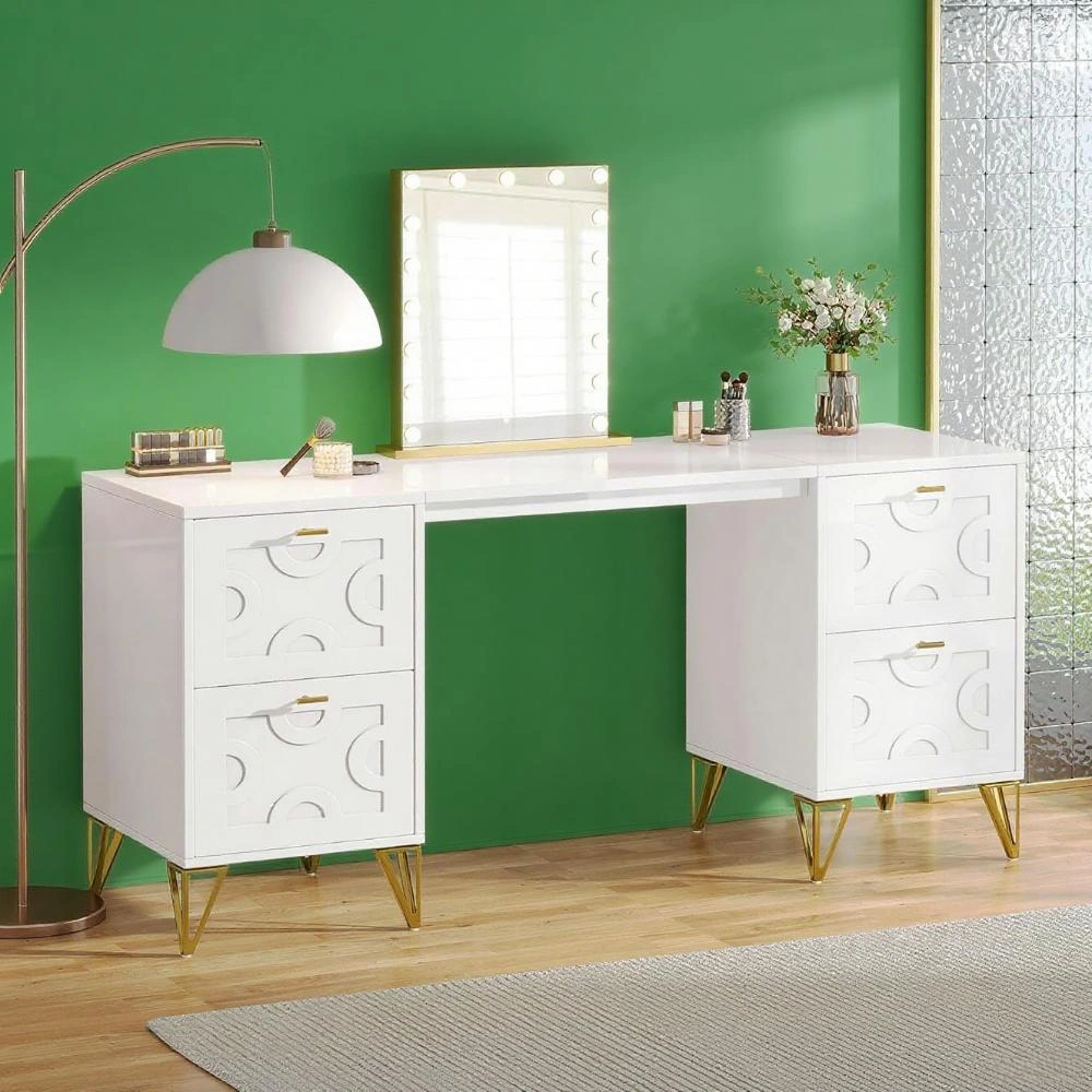 Dressing Table with Mirror and Stool - Vanity Makeup Table with Storage Drawers for Bedroom view 3