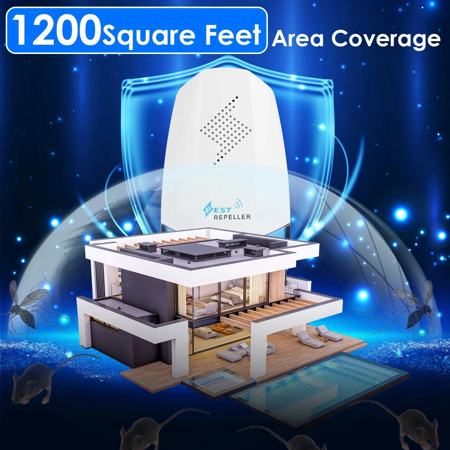 2 Pcs Ultrasonic Pest Repeller with Night light Plug In Pest Mice Repellent Indoor Roach Bed Bug Mouse Rodent Mosquito Killer for Bedroom Garage Warehouse Office view 7