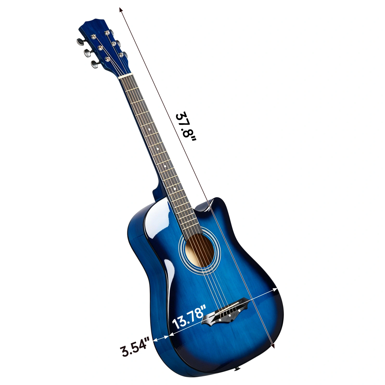 Blue 38-inch Acoustic Guitar with Picks, Strings, Capo, Case, Tuner, and Strap view 12