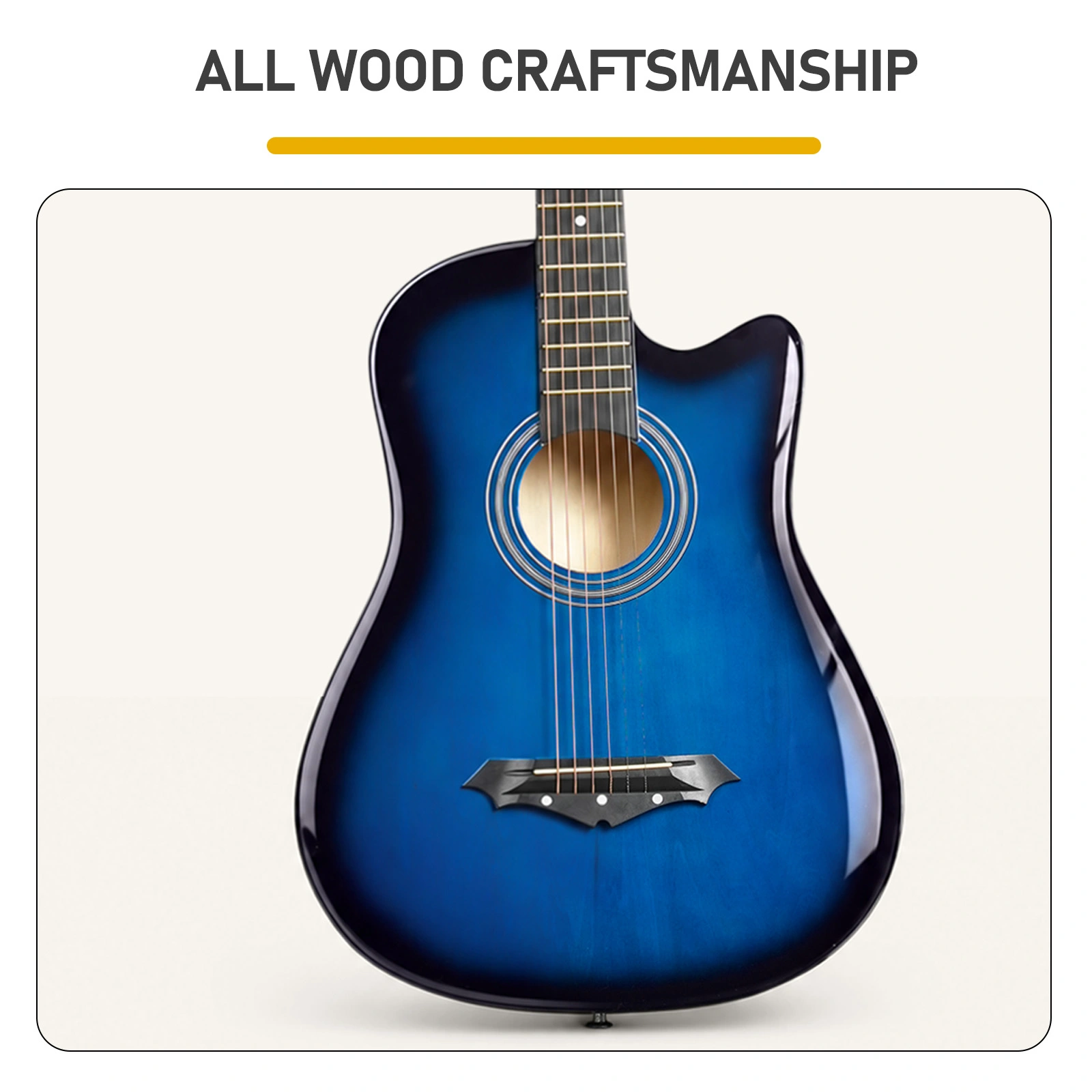 Blue 38-inch Acoustic Guitar with Picks, Strings, Capo, Case, Tuner, and Strap view 7