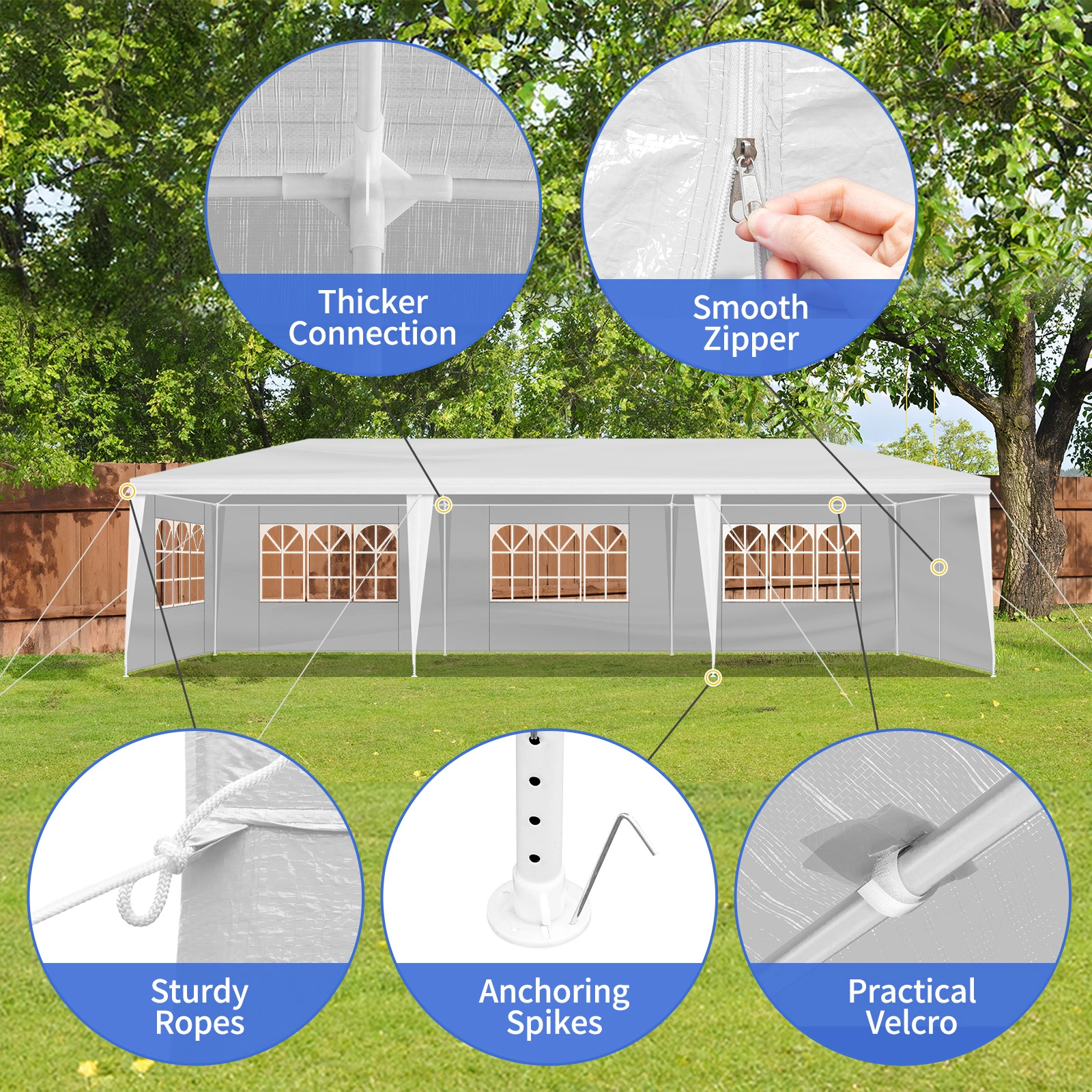 10'x30' Outdoor Party Tent with 8 Removable Sidewalls, Waterproof Canopy Patio Wedding Gazebo, White view 15