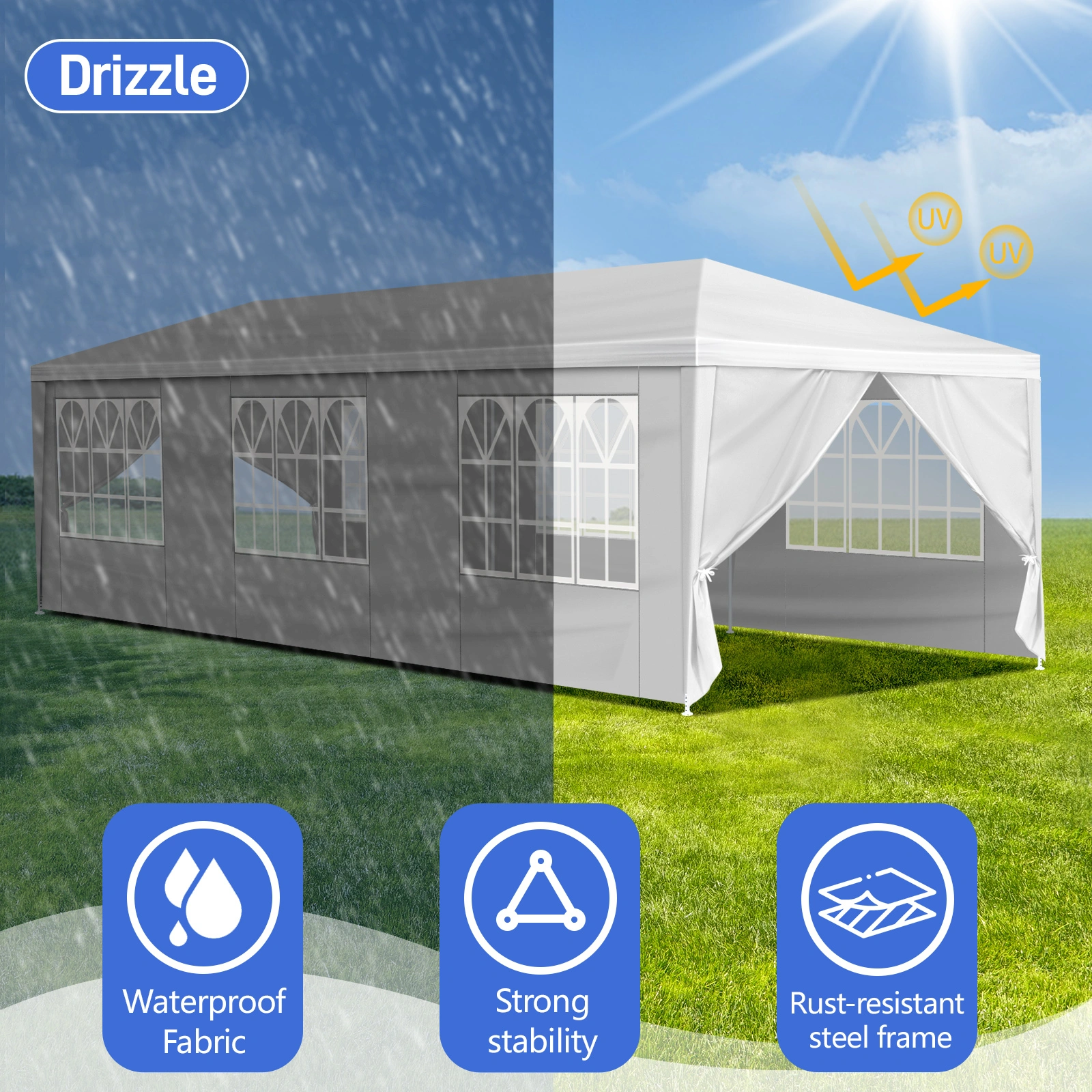10'x30' Outdoor Party Tent with 8 Removable Sidewalls, Waterproof Canopy Patio Wedding Gazebo, White view 17