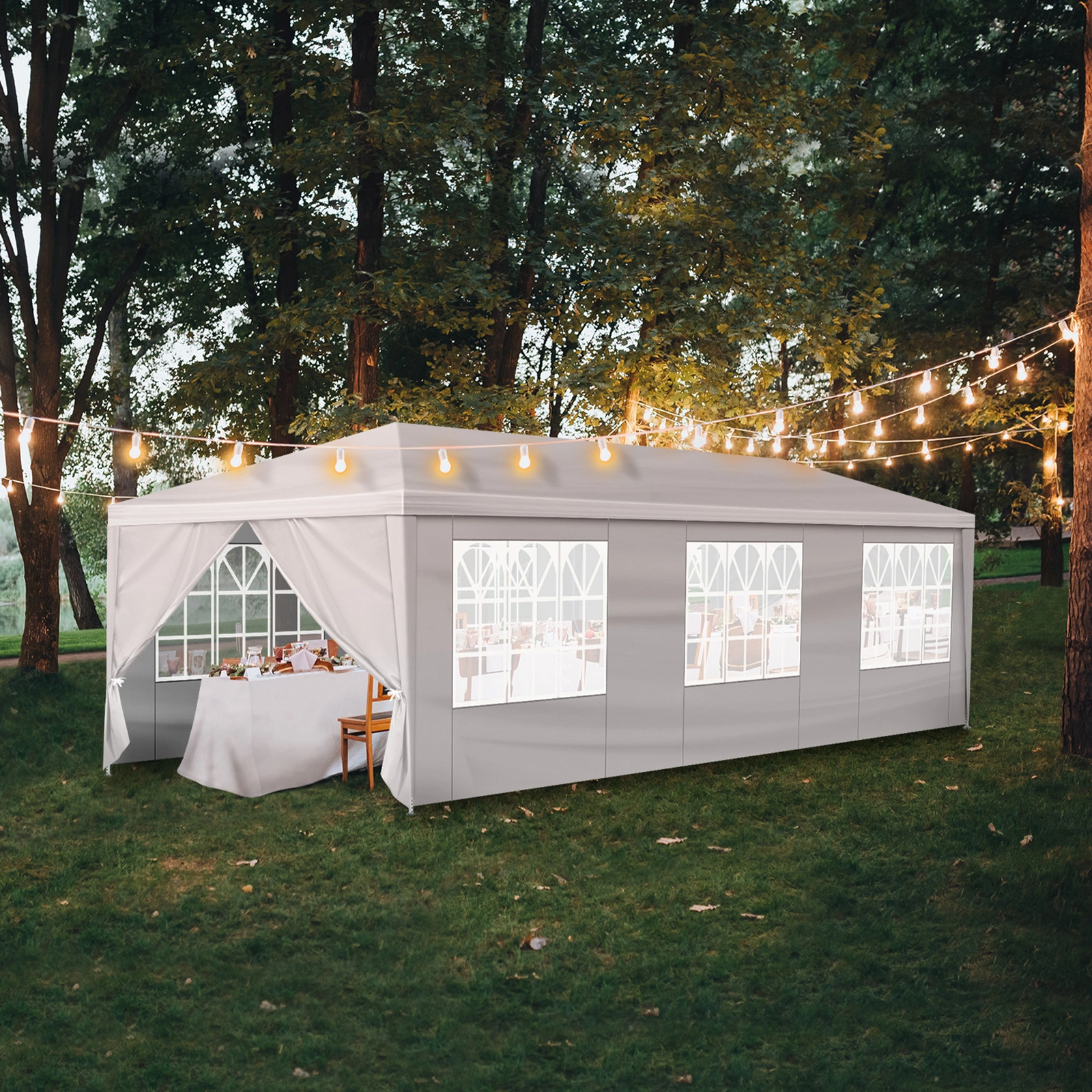 10'x30' Outdoor Party Tent with 8 Removable Sidewalls, Waterproof Canopy Patio Wedding Gazebo, White view 21