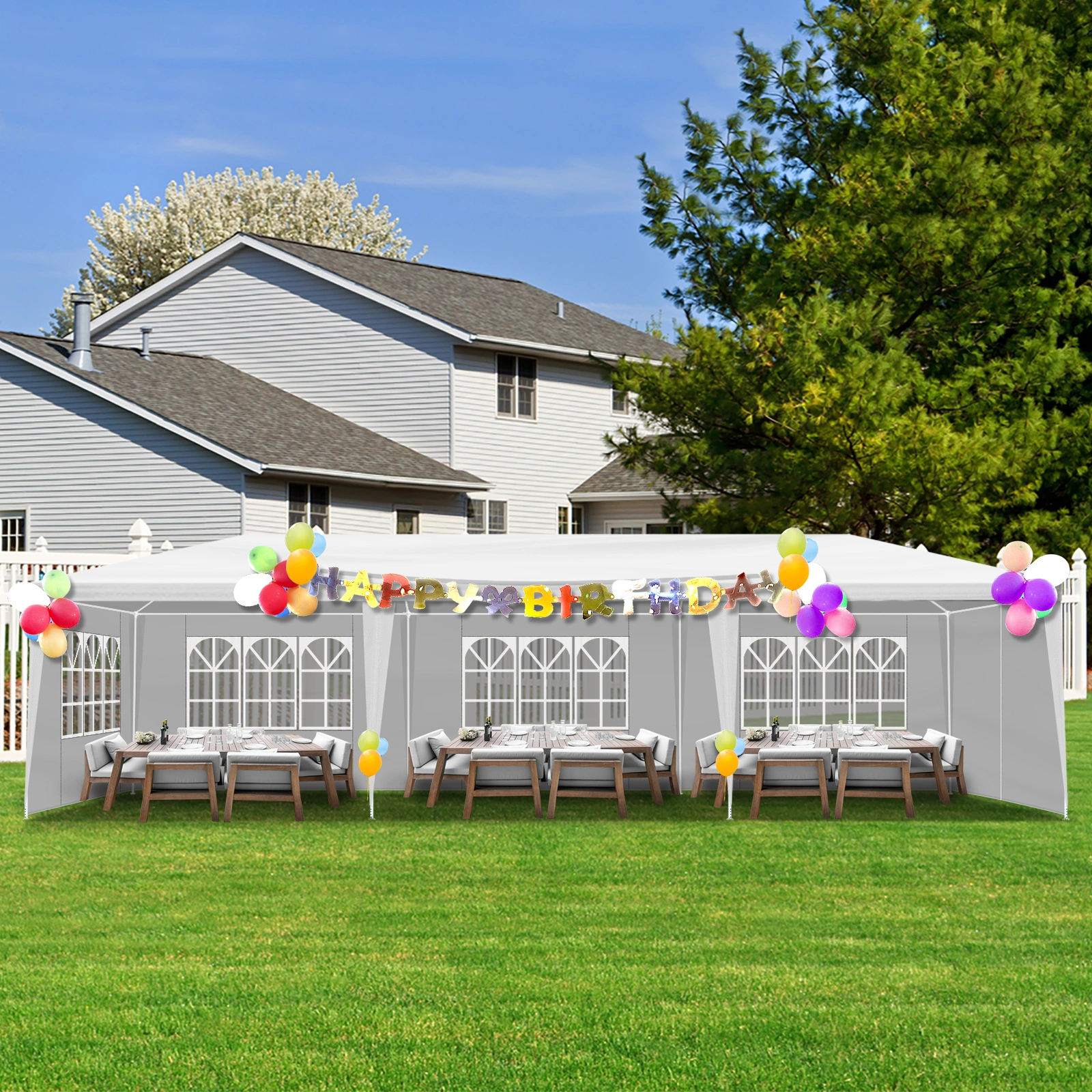10'x30' Outdoor Party Tent with 8 Removable Sidewalls, Waterproof Canopy Patio Wedding Gazebo, White view 25