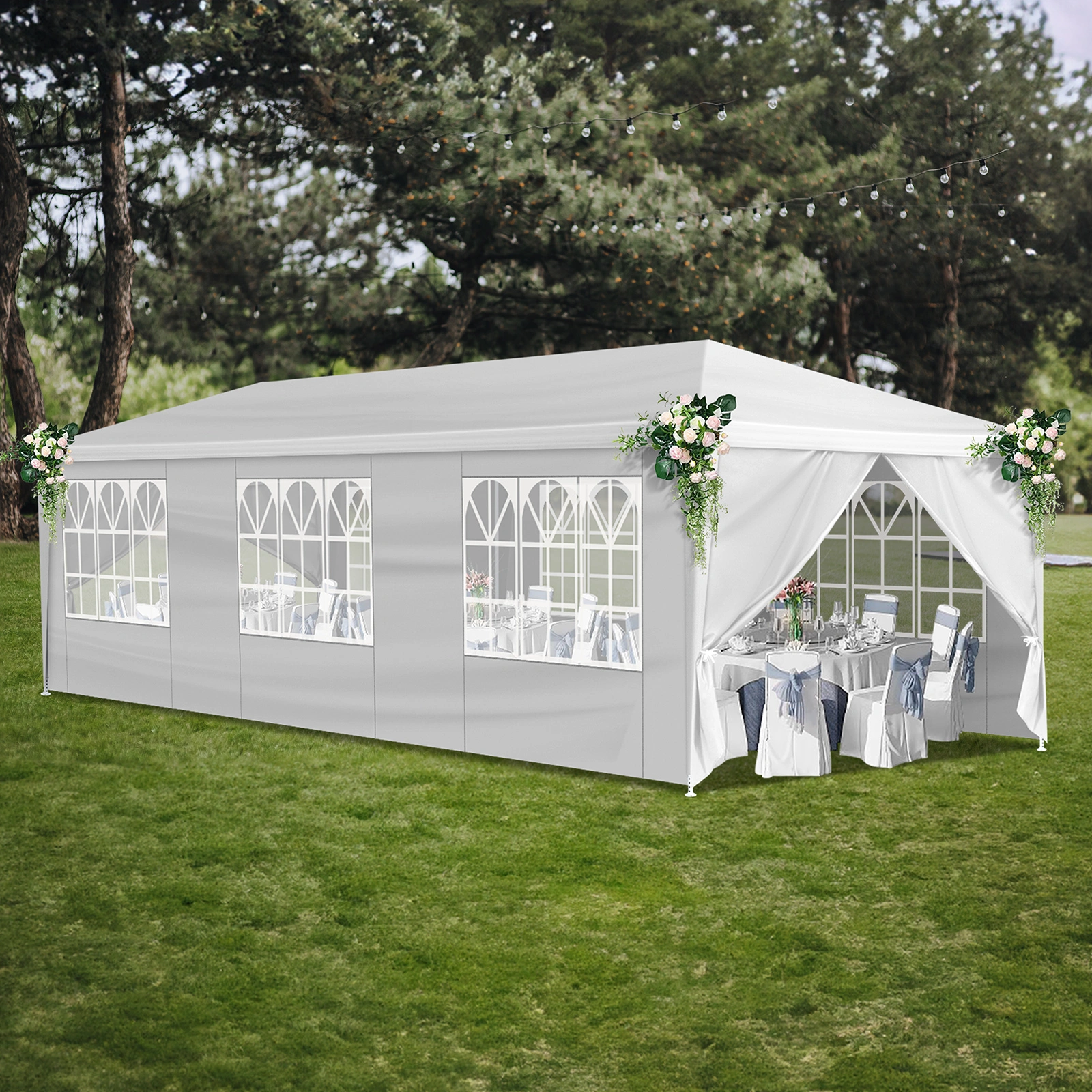 10'x30' Outdoor Party Tent with 8 Removable Sidewalls, Waterproof Canopy Patio Wedding Gazebo, White view 26